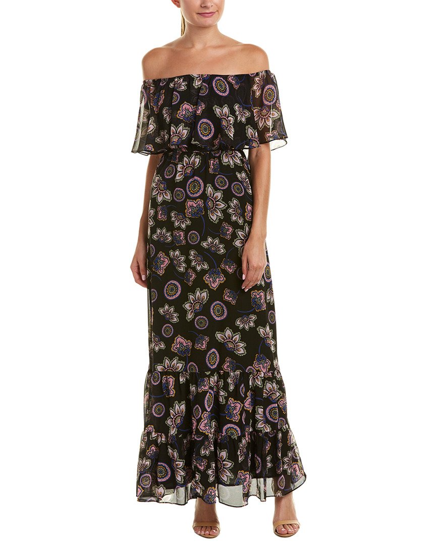 Donna Morgan Women's Off Shoulder Floral Chiffon Maxi Dress - Elegant Summer Beach Wedding Guest Dress for Women, Perfect for Vacations, Parties & Special Occasions
