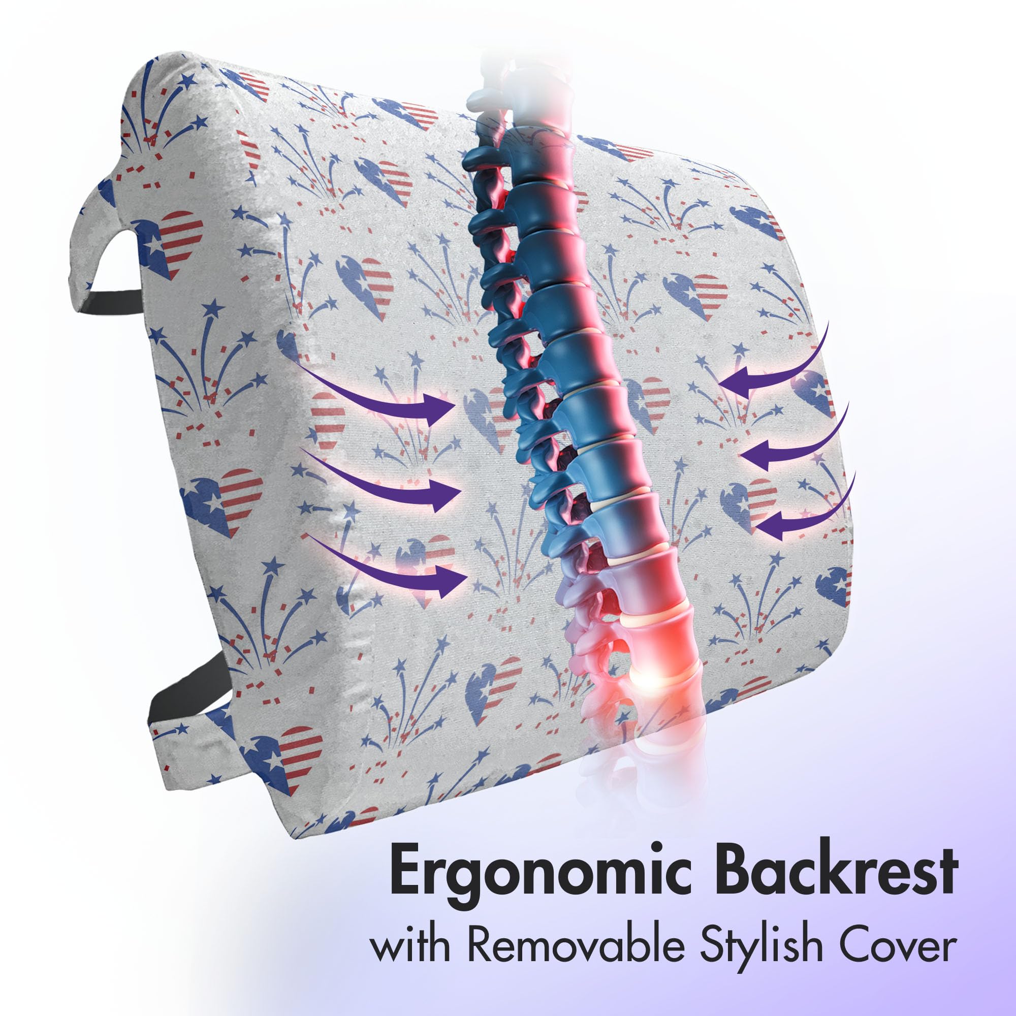 Ambesonne 4th of July Lumbar Support Pillow - Patriotic US Flag Design with Rockets & Hearts - High Density Foam for Office Chair & Car Seat (14