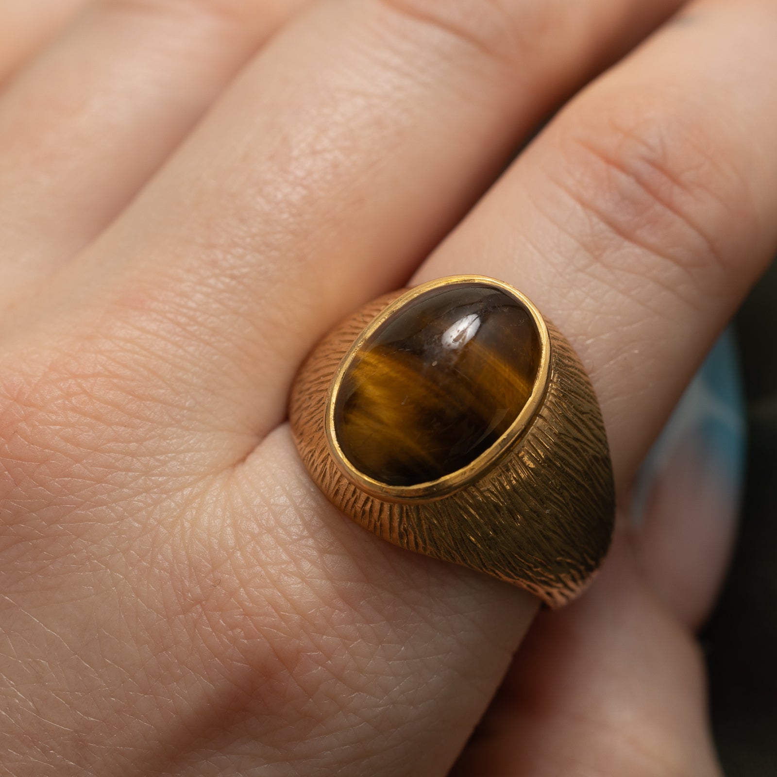 Tiger's Eye Cocktail Ring for Women - 9.00 Carat Natural Stone Statement Ring - Size 12.5 - Handmade Boho Jewelry for Evening Parties, Date Nights & Special Occasions