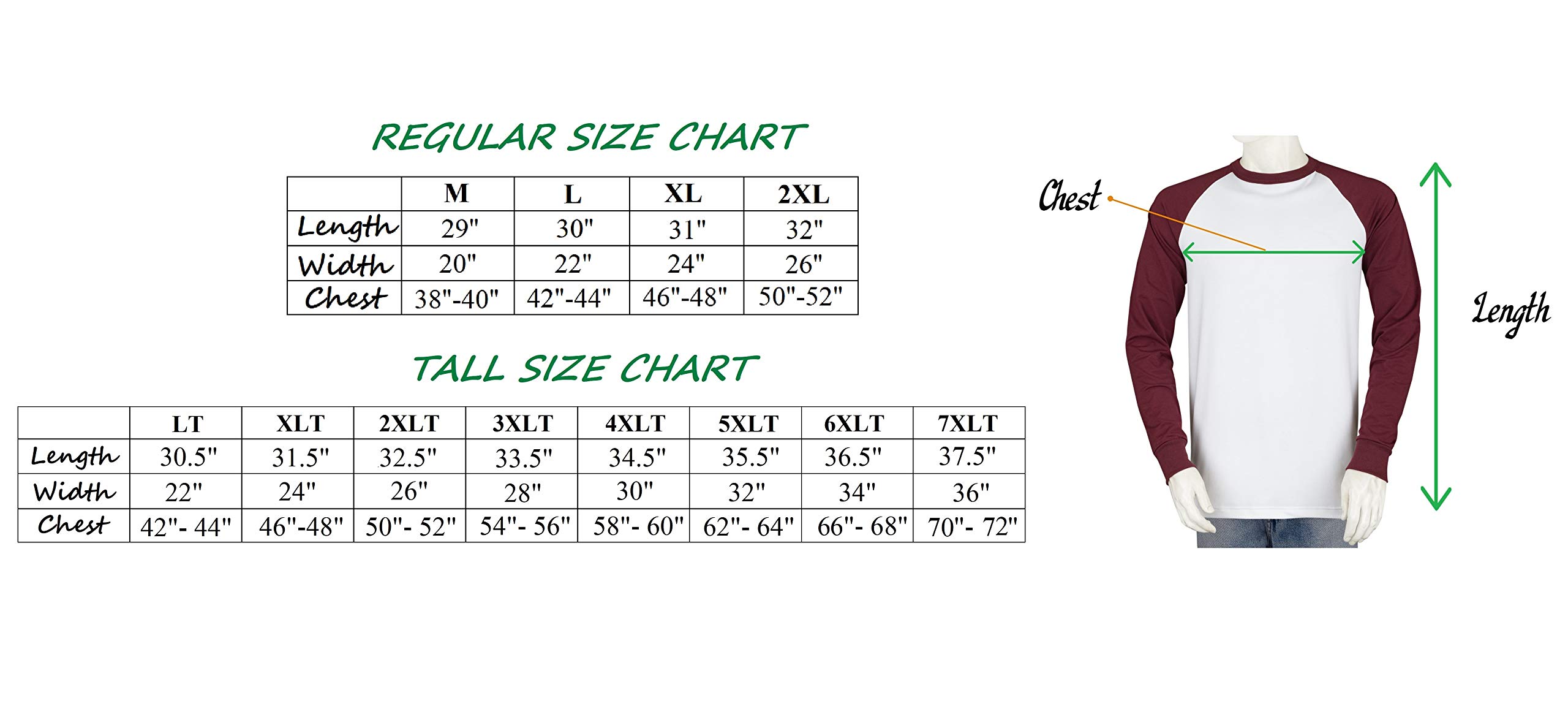 Big and Tall Men's Raglan Long Sleeve Baseball Shirt - Heavyweight Cotton Tee - Comfortable Casual Wear for Sports & Everyday Use