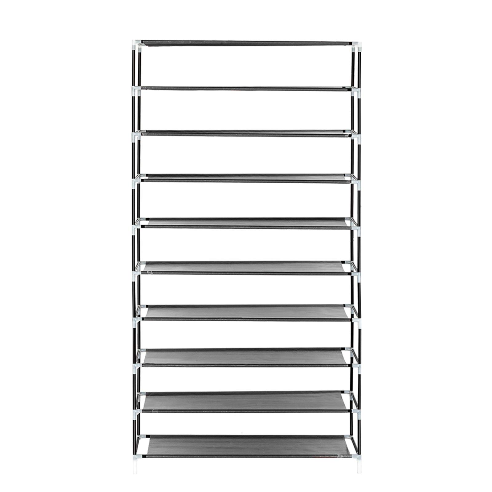 10-Tier Non-Woven Fabric Shoe Rack with Dustproof Cover & Side Pockets - Space Saving Shoe Storage Organizer for Closet, Bedroom, Garage - Dark Grey - Perfect for Small Spaces & Shoe Collection Organization