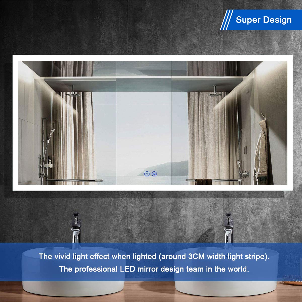 D-HYH 84 x 40 Inch LED Bathroom Mirror with Touch Button - Anti Fog, Dimmable, Vertical & Horizontal Mounting - Illuminated Makeup Mirror for Vanity, Dressing Room & Bathroom (Model D-D101-8440)
