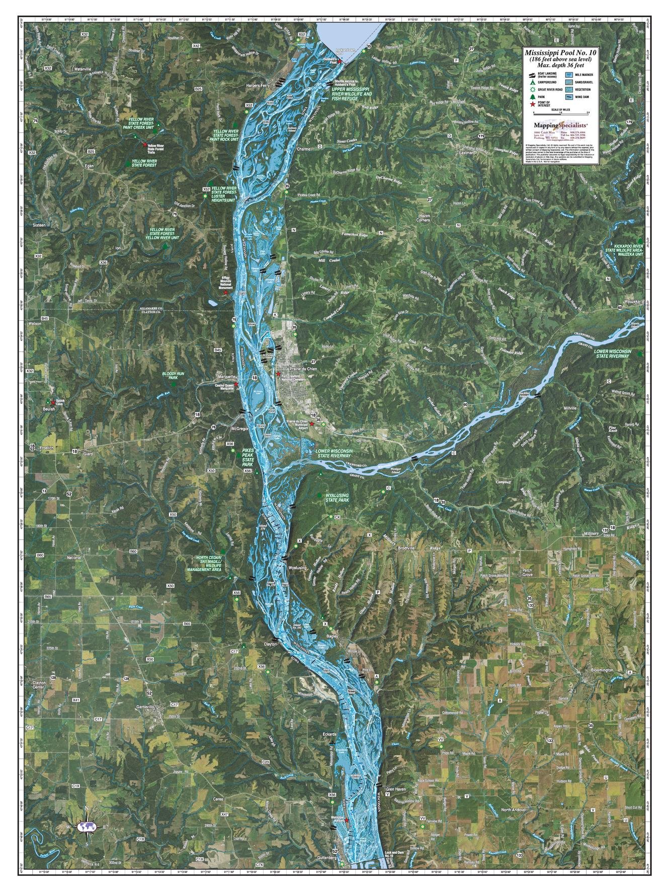 Mississippi River Pool 10 Wall Map - 27.75