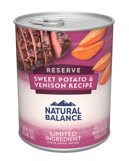 Natural Balance Venison & Sweet Potato Grain-Free Canned Dog Food - 13oz (369g) - Hypoallergenic, High-Protein Wet Food for Dogs with Sensitive Stomachs - Perfect for Mealtime, Travel & Outdoor Adventures