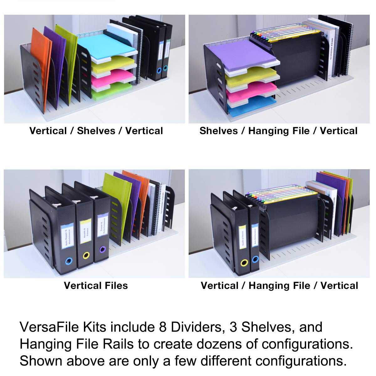 Ultimate Office Desktop Organizer - All-in-One File Sorter, Letter Trays & Hanging File Rack for Forms, Notebooks, Binders & Books | Gray with Black Dividers | Perfect for Home Office, School & Workspace Organization