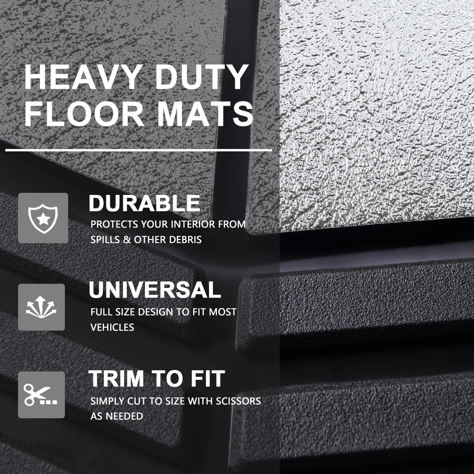 Premium All-Weather Heavy Duty Rubber Car Floor Mats - Universal Fit for Sedans, SUVs, Trucks & Vans (4-Piece Set, Black/Silver) | Durable Protection Against Dirt, Mud & Spills - Perfect for Daily Commute, Road Trips & Outdoor Adventures