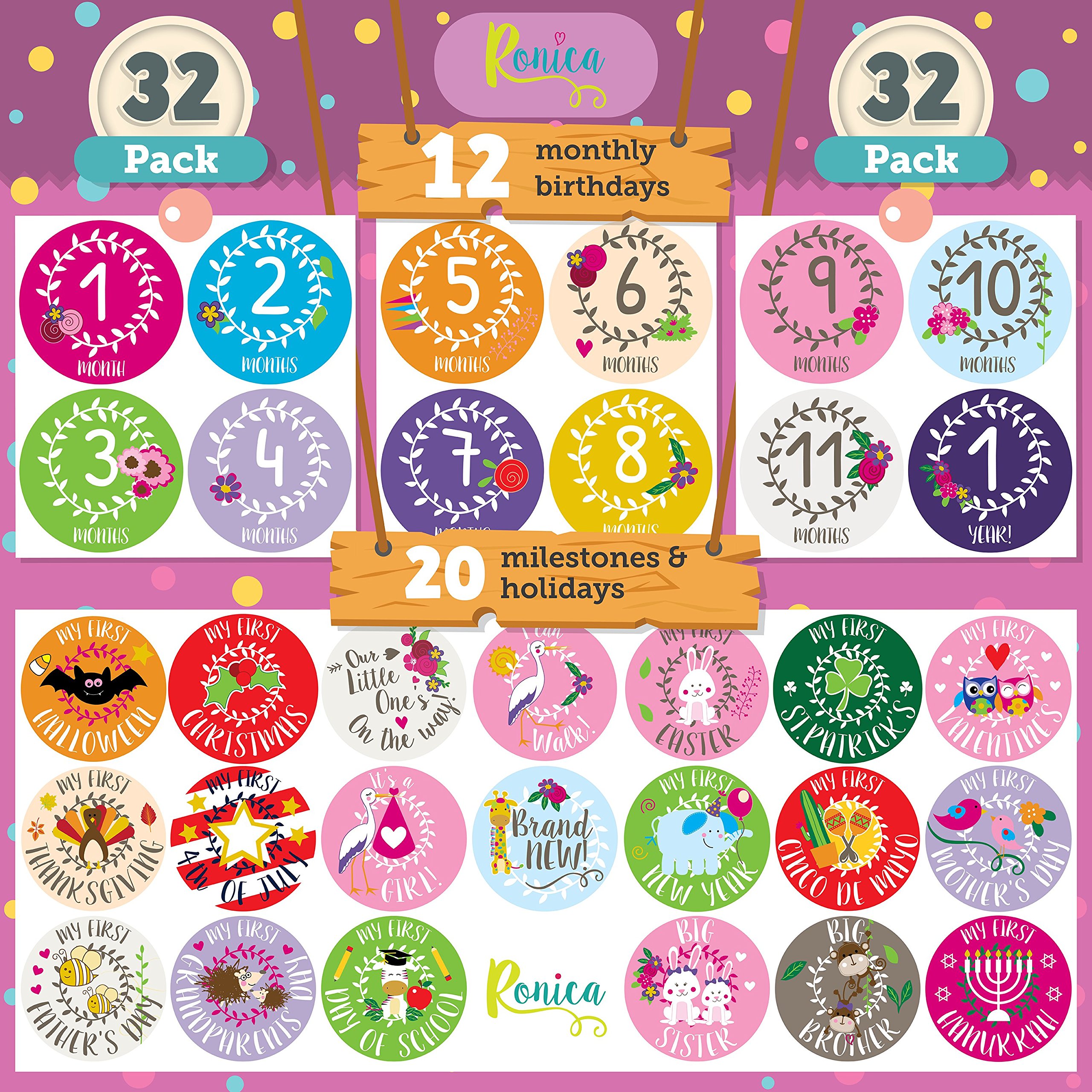 Ronica Baby Girl Gift Set with Memory Book & Monthly Stickers - Modern Photo Journal & Keepsake Album for First 5 Years - Perfect Baby Shower Gift for Mom, Dad & Grandparents - Capture Precious Milestones & Create Lasting Memories