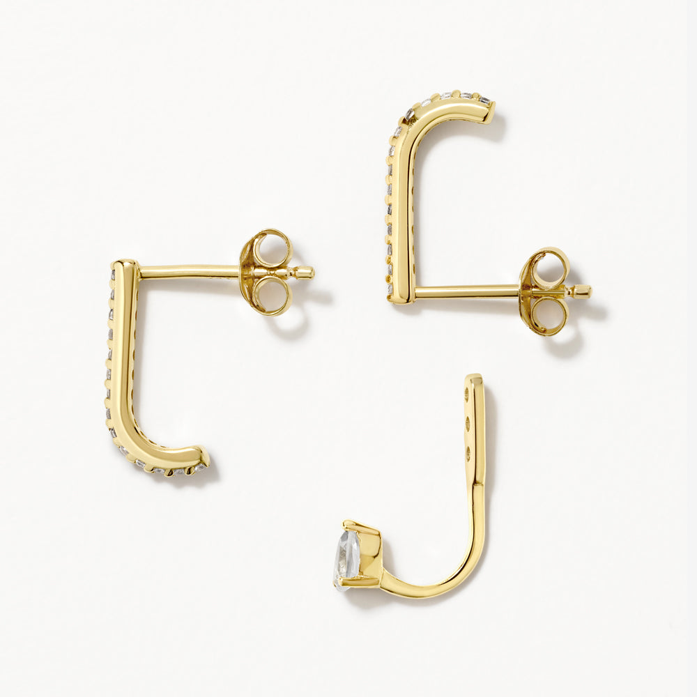 White Topaz Gold Suspender Jacket Earrings - Elegant Dangle Earrings for Women, Perfect for Weddings, Parties & Special Occasions
