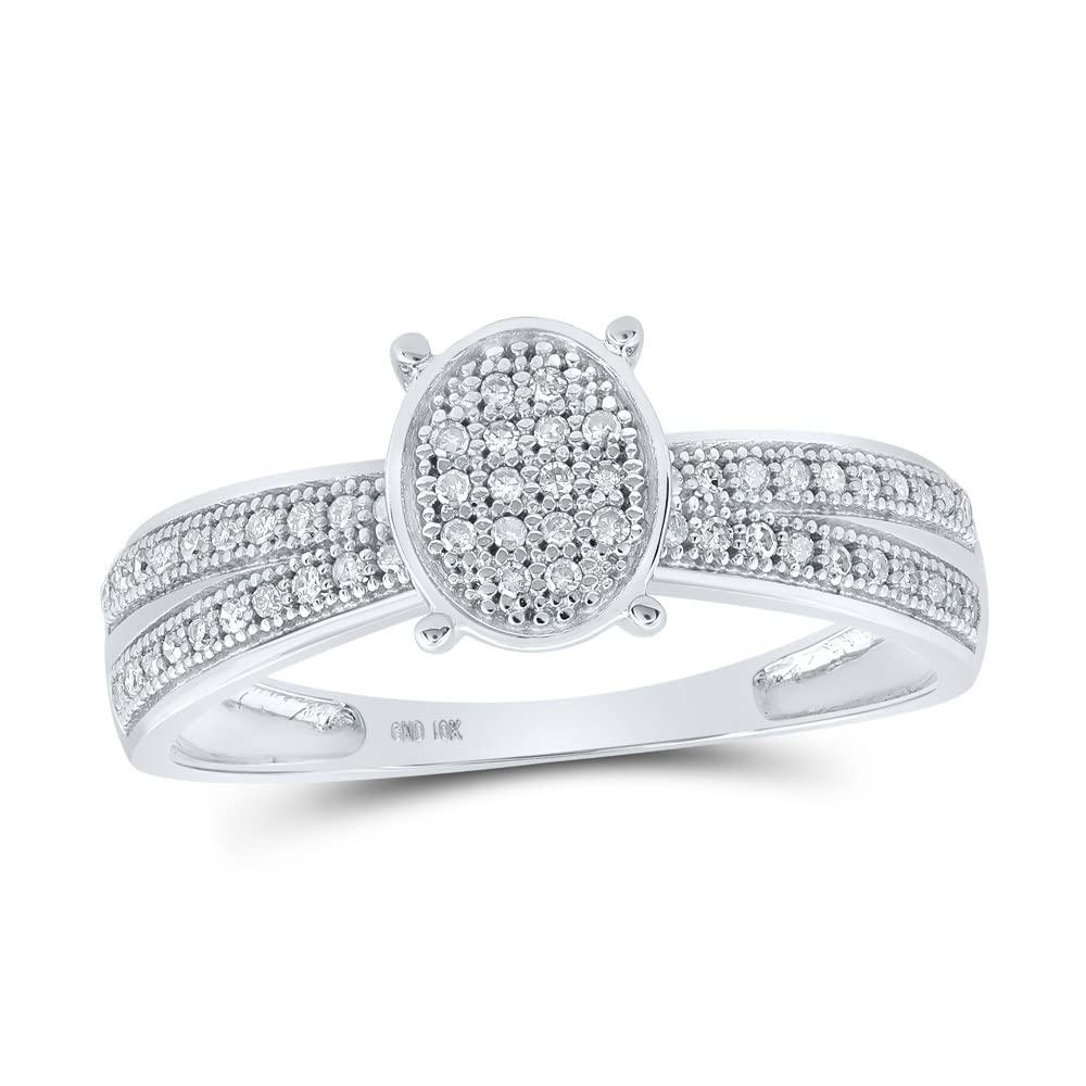 10K White Gold Women's Round Diamond Oval Ring - 1/6 CTTW Elegant Jewelry for Engagement, Anniversary & Special Occasions