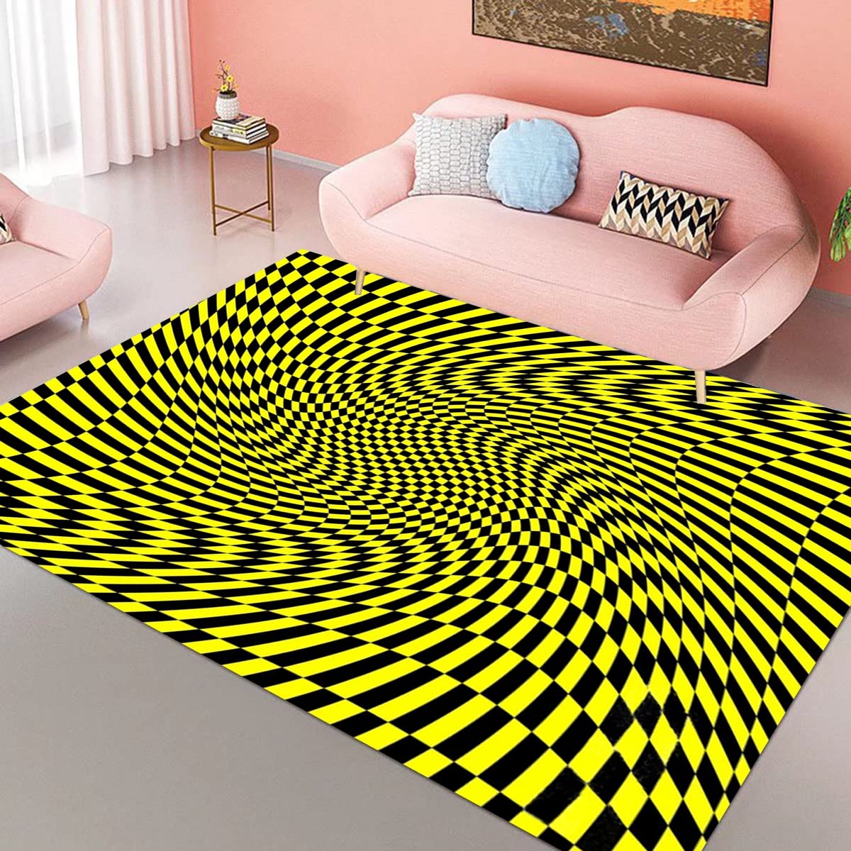 Black and Yellow Checkered Area Rug - Washable, Soft & Thick Non-Slip Rug for Living Room, Bedroom, Kitchen, Home Office - 4x6 Checkerboard Carpet Under Dining Table, Coffee Table - Funky Modern Decor for Stylish Home Interiors