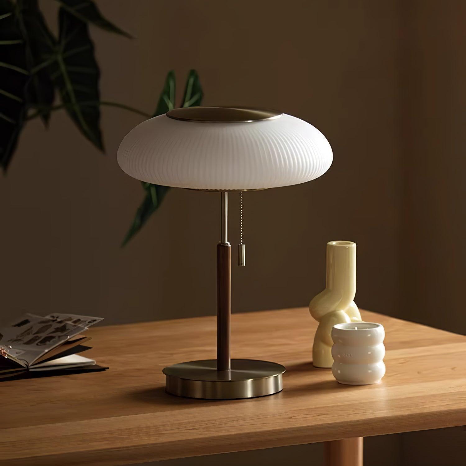 Premium Matsutake Mushroom LED Table Lamp - Natural Wood Base, Warm White Light for Bedroom, Living Room, Office Decor
