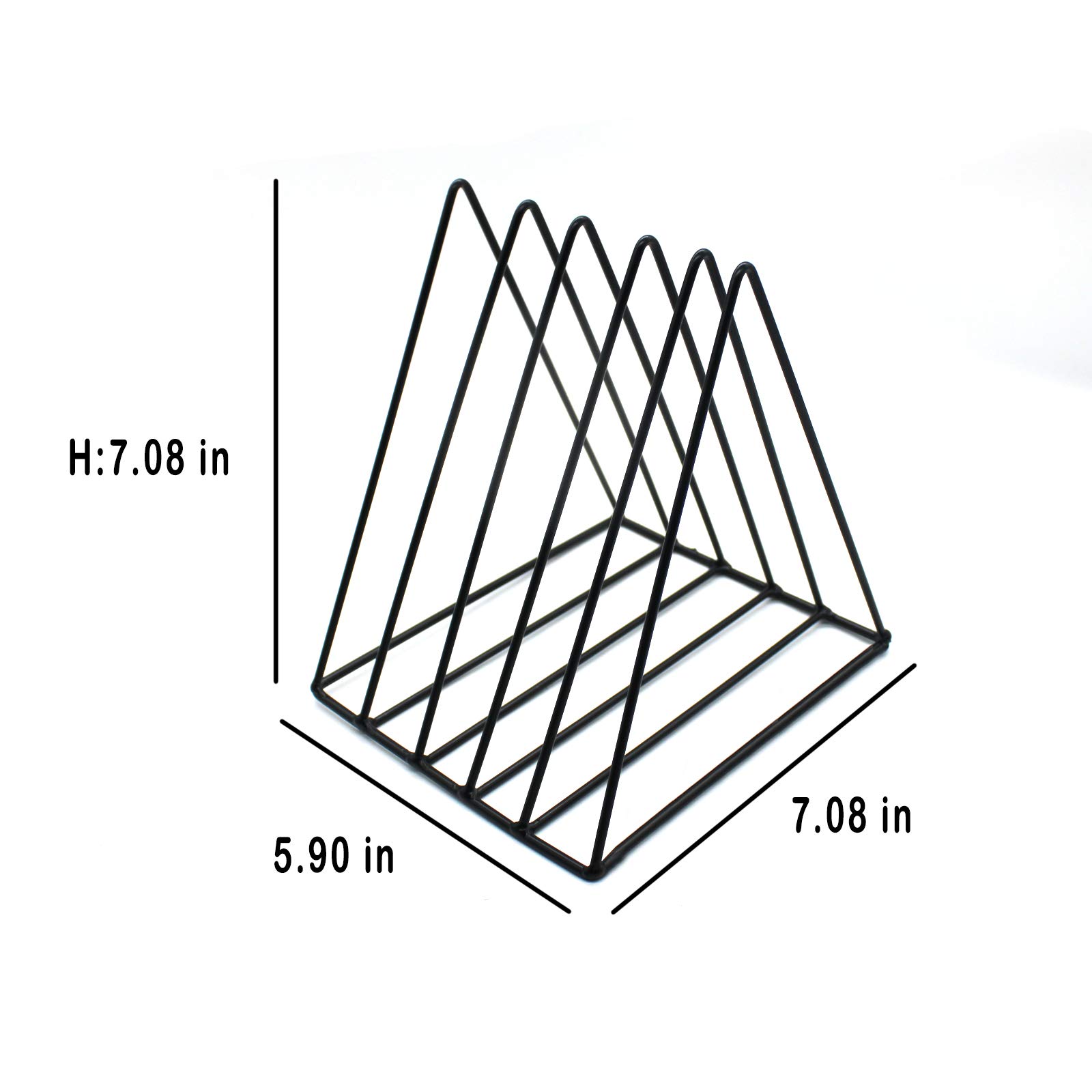 QPEY 5-Slot Metal Triangle File Holder - Vinyl Record Stand, Magazine & Newspaper Organizer - Office & Home Storage Solution - Photography Props - Black (1 Piece) - Perfect for Desk Organization & Display