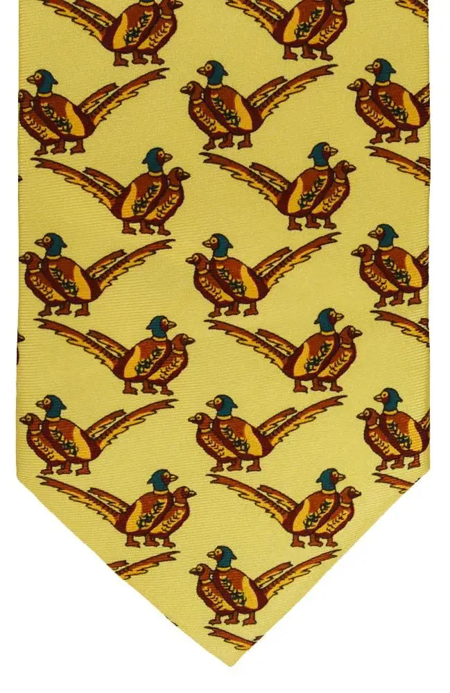 LA Smith Country & Hobby Double Pheasant Print Silk Necktie for Men - Elegant Formal Wear for Business, Weddings & Special Occasions