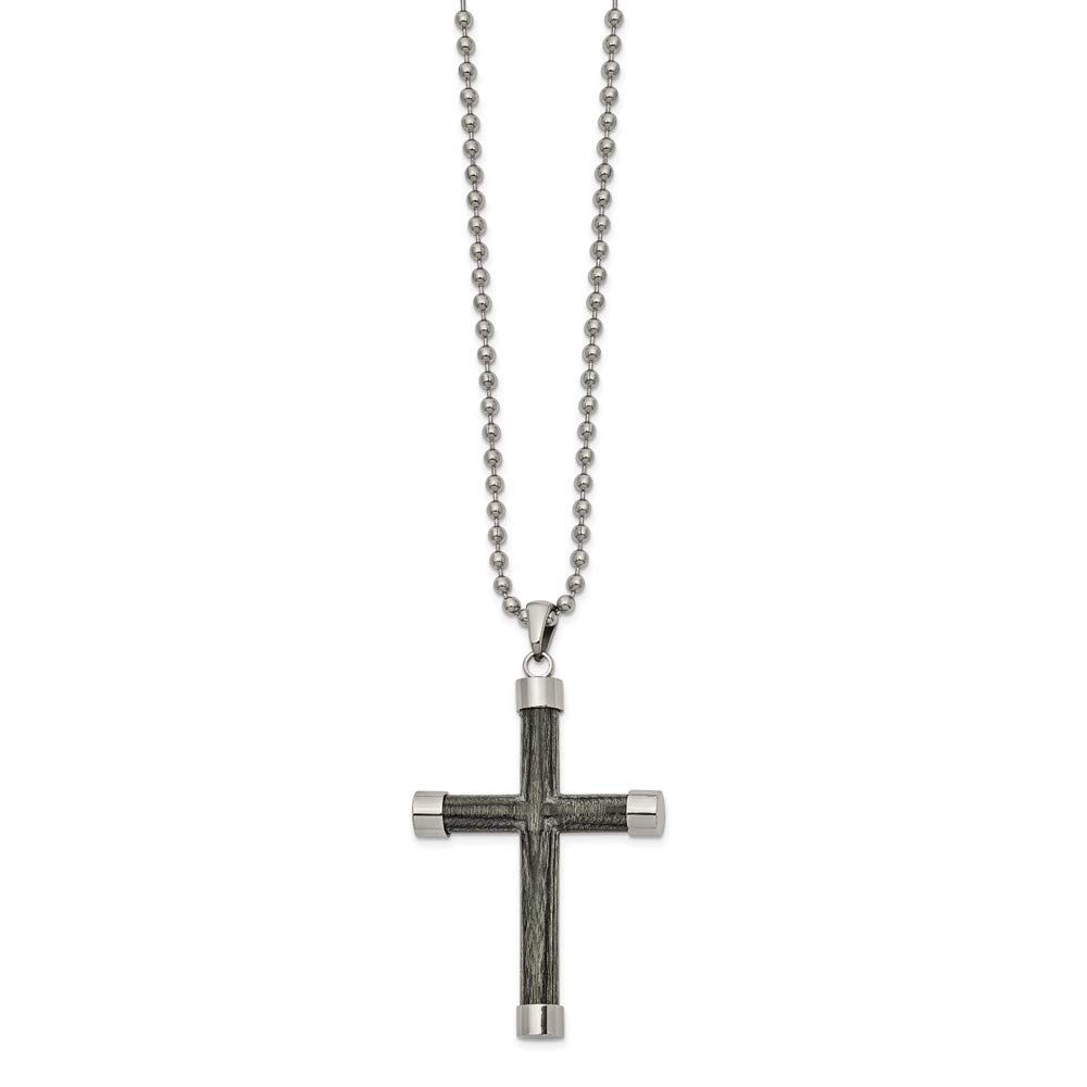 The Black Bow Men's Stainless Steel & Gray Wood 3D Cross Necklace - 24 Inch Chain for Casual, Formal, and Gift Occasions