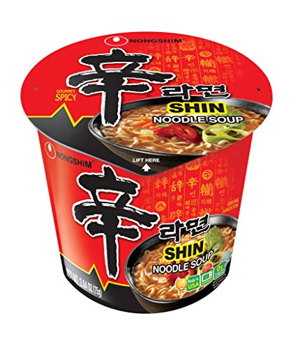Nongshim Shin Cup Noodle Soup - Gourmet Spicy Instant Ramen (2.64oz x 6 Pack) - Quick & Easy Meal for Office Lunch, College Dorm, or Emergency Food Supply