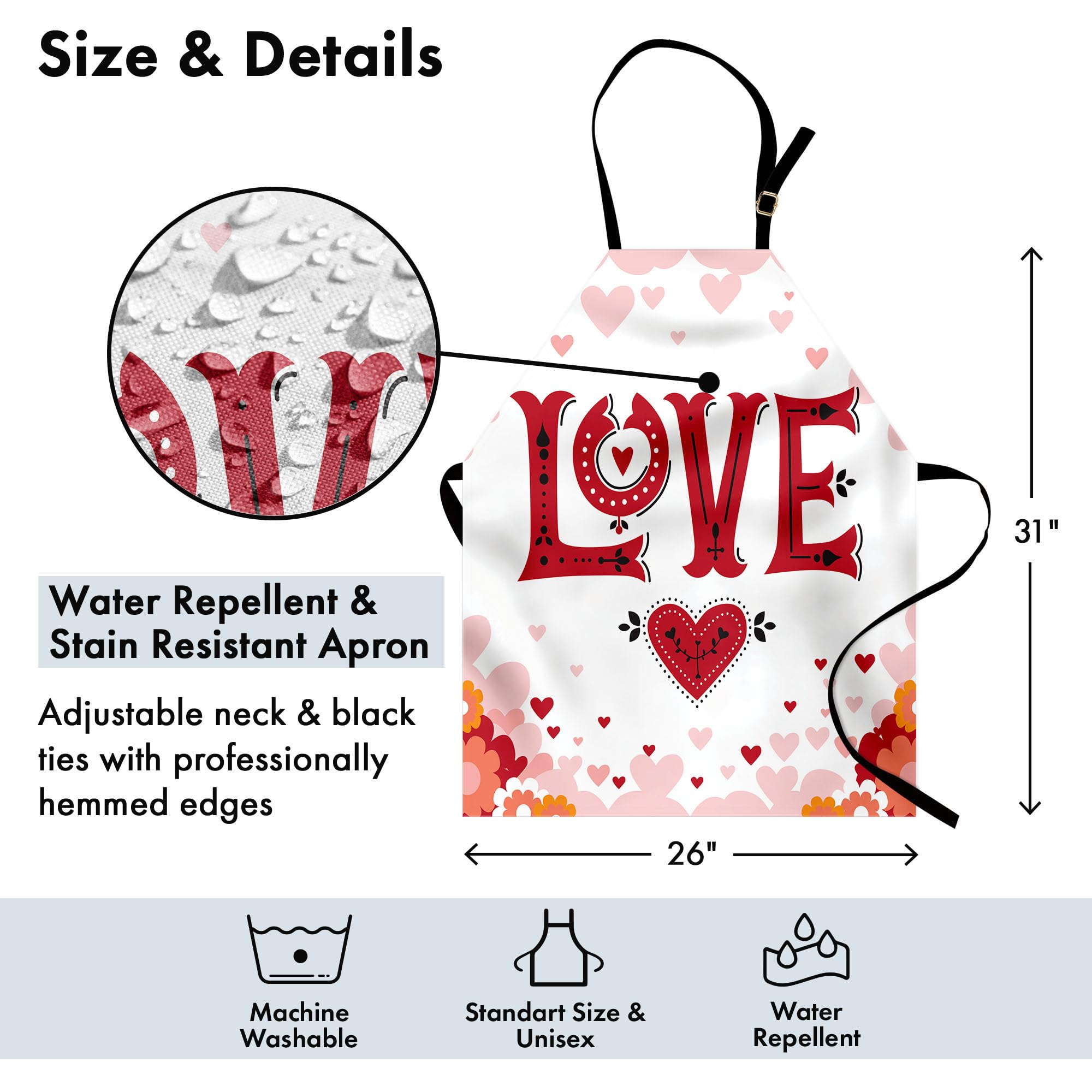 Vintage Valentine Apron with Hearts & Flowers - Unisex Kitchen Bib for Cooking, Baking, Gardening