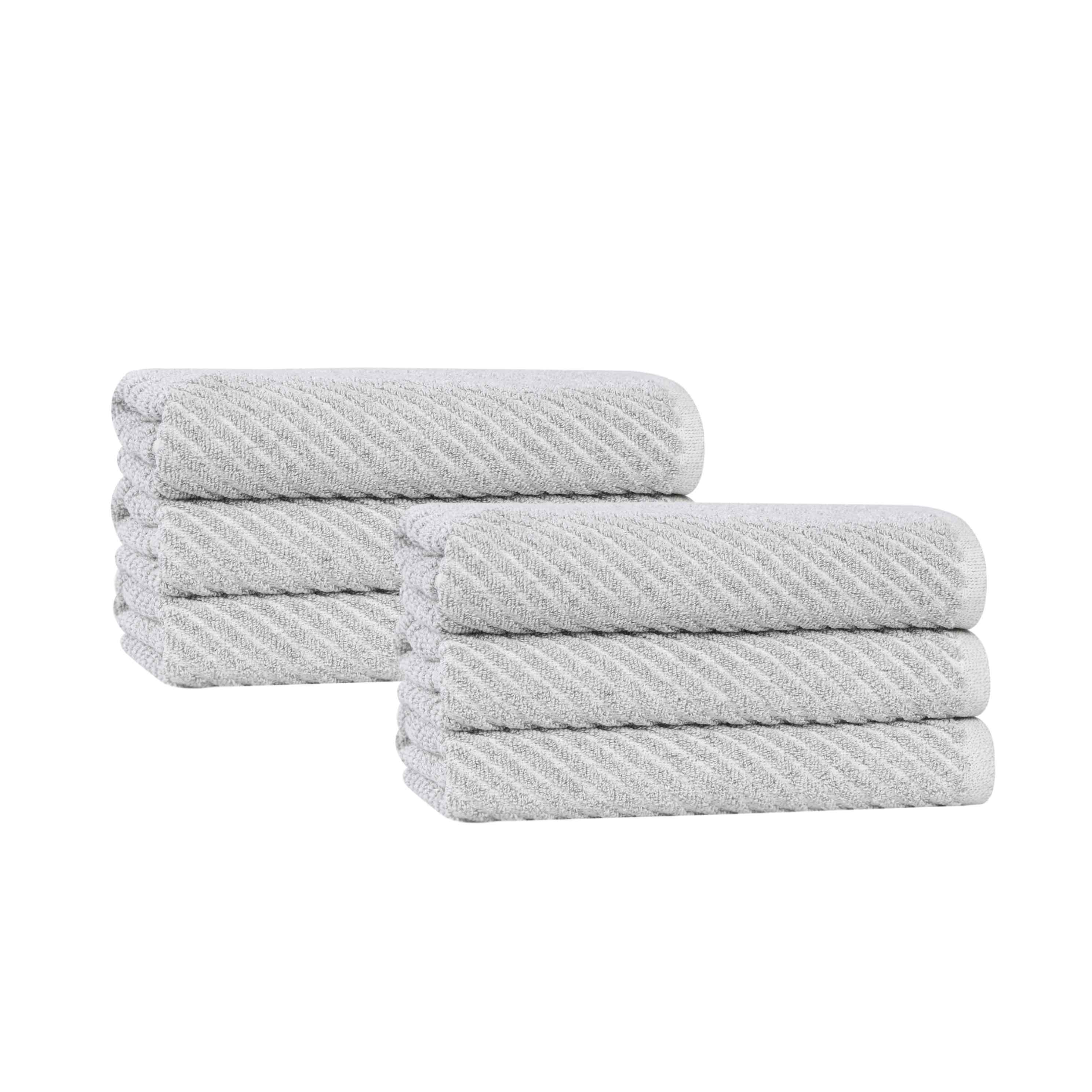 Premium Cotton Blend Diagonal Stripes Hand Towels Set of 6 - Soft Absorbent Bath & Kitchen Towels for Bathroom, Spa, Gym & Guest Use