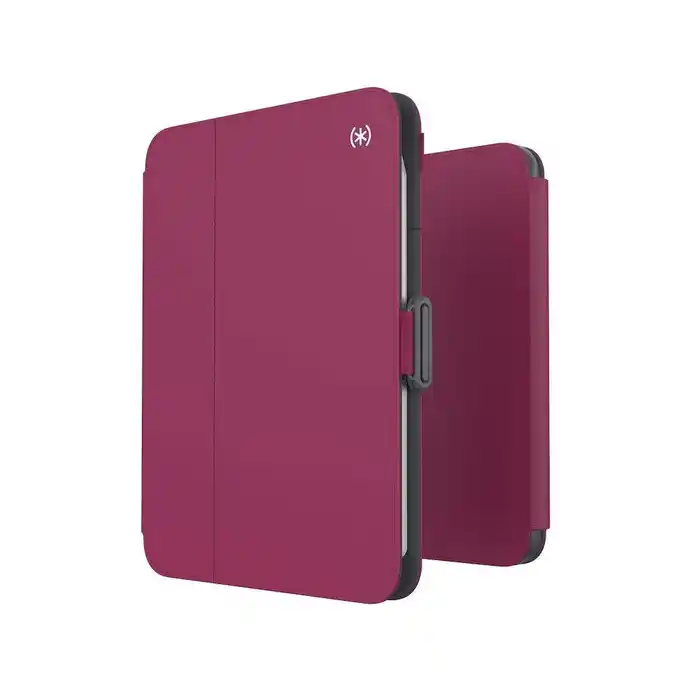 Speck Balance Folio Case for iPad Mini 6 (2021) - Protective Cover with Auto Wake/Sleep, Berry & Gray - Perfect for Work, Travel & School Use