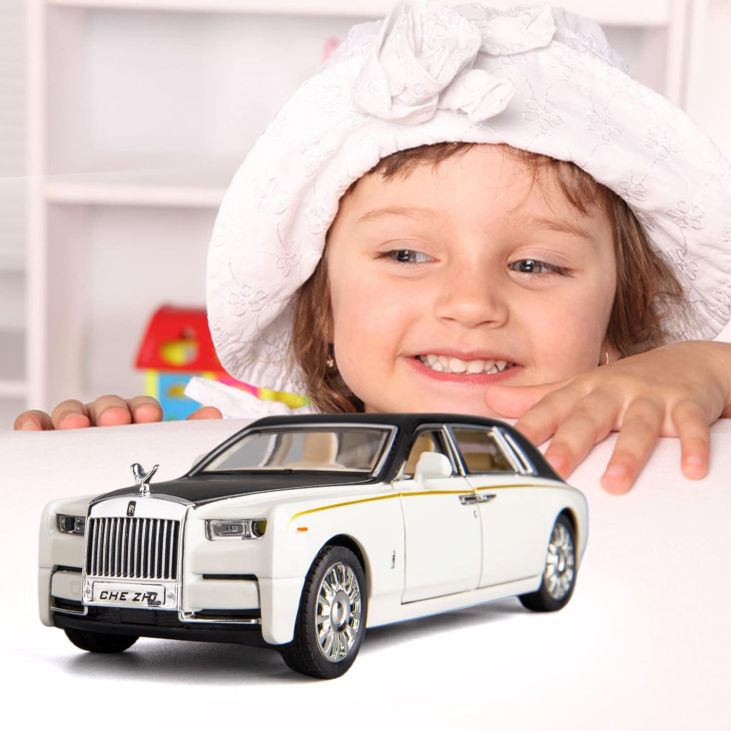 Premium Diecast Metal Toy Car with Pull-Back Action, Musical Sound, Sliding Doors & Blinking Lights - Rolls-Royce White Model - Best Gift for Kids & Collectors | Playtime, Birthday Presents, Display Collection