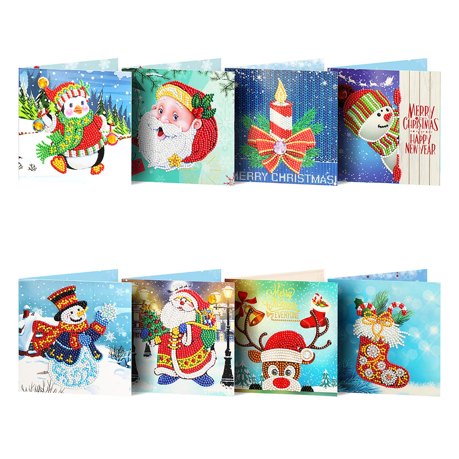 5D Diamond Painting Christmas Cards Kit - 8PC DIY Diamond Art Greeting Cards with Holder for Home Decor, Holiday Gifts & Party Favors | Perfect for Christmas Decorations, Scrapbooking, and Handmade Greeting Cards