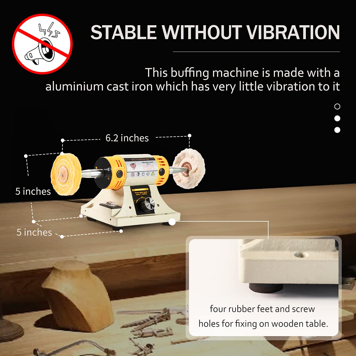 LIBAOTML Adjustable Speed Polishing Machine - Multi-Function Bench Lathe Polisher & Grinder for Jewelry Making, Woodworking, Dental, DIY Projects | Perfect for Home Workshops, Crafting, Metal Polishing & Small Part Finishing