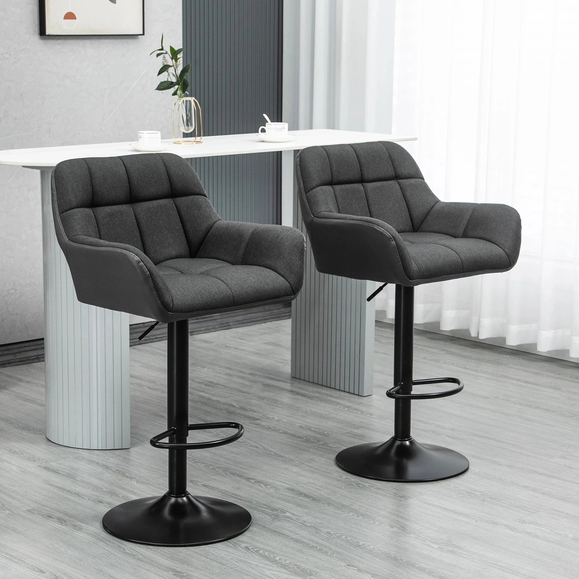 Swivel Adjustable Bar Stools (Set of 2) - Faux Leather & Linen Touch Fabric - 5 Color Options - Perfect for Kitchen Islands, Home Bars & Dining Areas