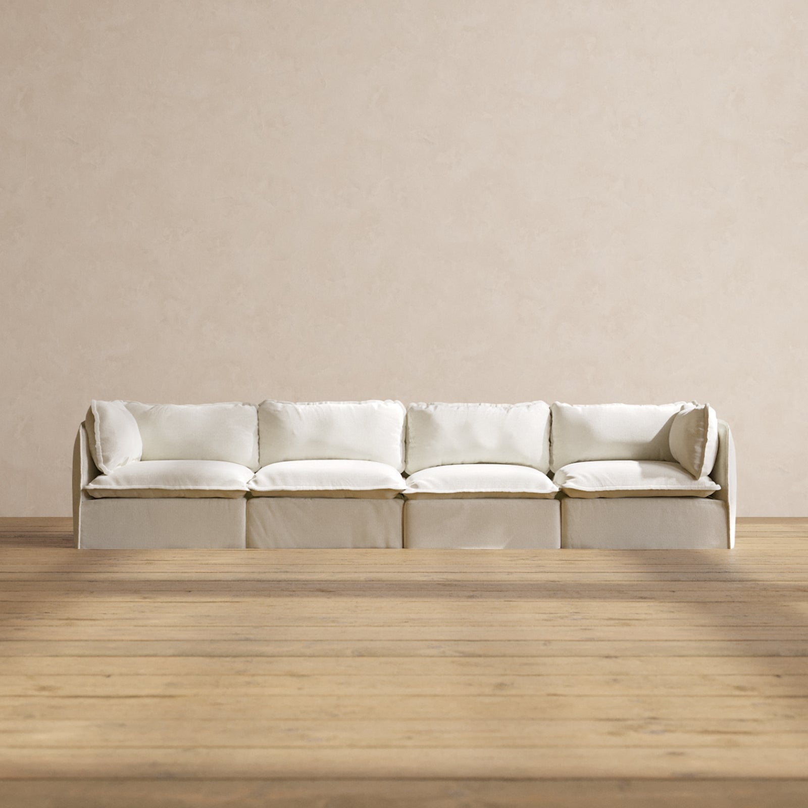 Premium Modular Performance 4-Seater Sofa in Eggshell White | Soft Relaxed Blend Fabric | Perfect for Living Room, Lounge & Family Gatherings