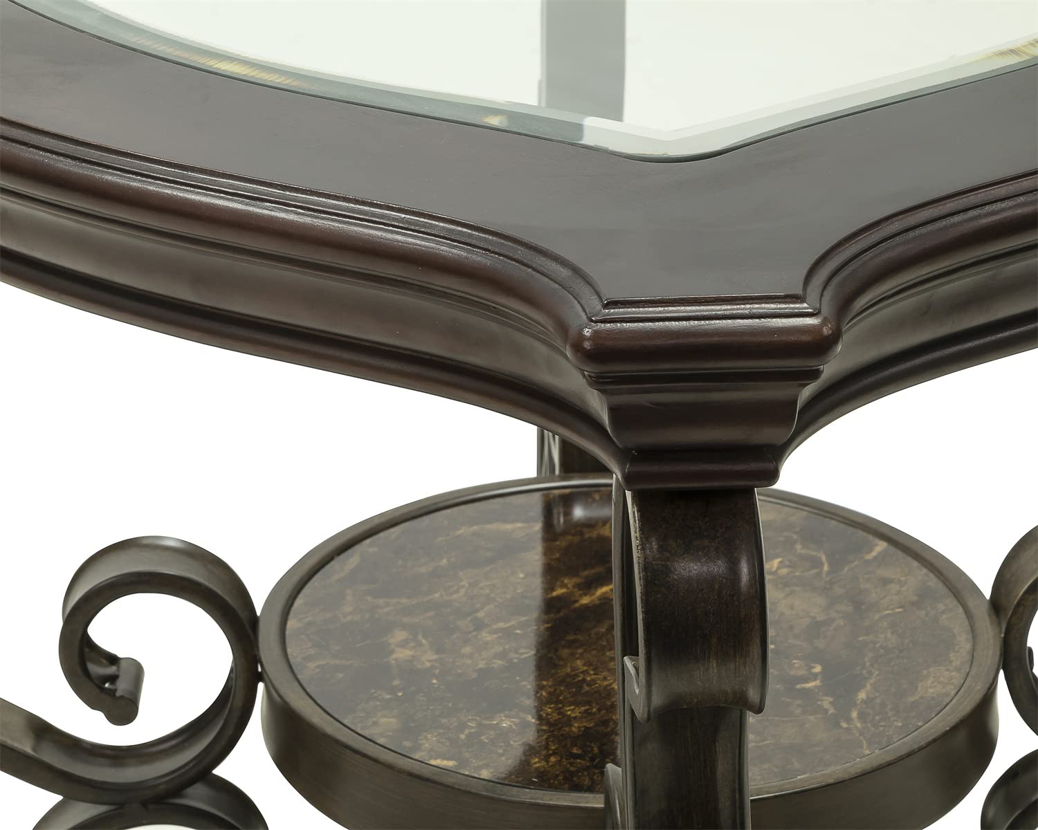 Henf Traditional Solid Wood Accent End Table - Rustic 3-Tier Side Table with Storage Shelf & Tempered Glass Top - Mid-Marble Shelf Nightstand for Living Room, Bedroom & Office Use