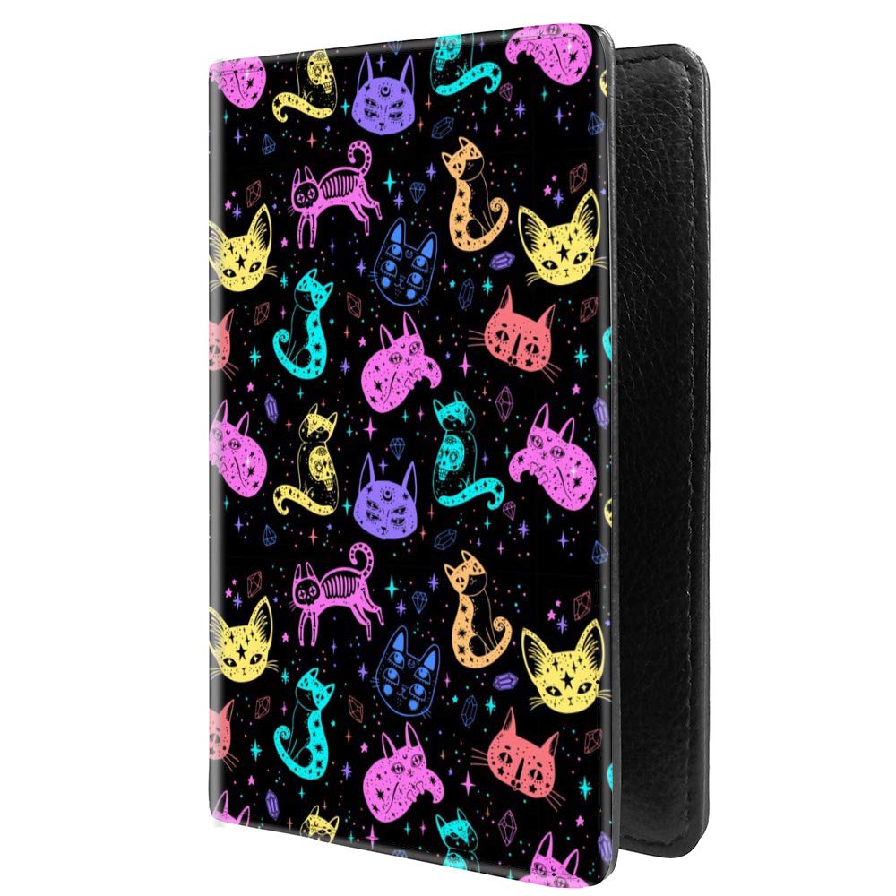 RFID Blocking PU Leather Passport Holder - Travel Wallet & Card Case with Unique Abstract Cat & Diamond Starry Night Pattern | Perfect for International Travel, Business Trips & Vacation Essentials