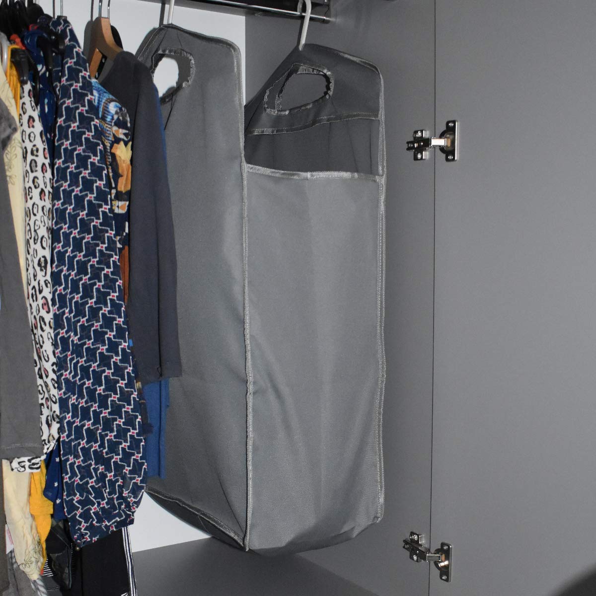 Heavy Duty Hanging Laundry Hamper Bag - Space Saving Closet Organizer with 2 Strong Metal Hangers for Bedroom, Bathroom & Dorm - The Fine Living Co.