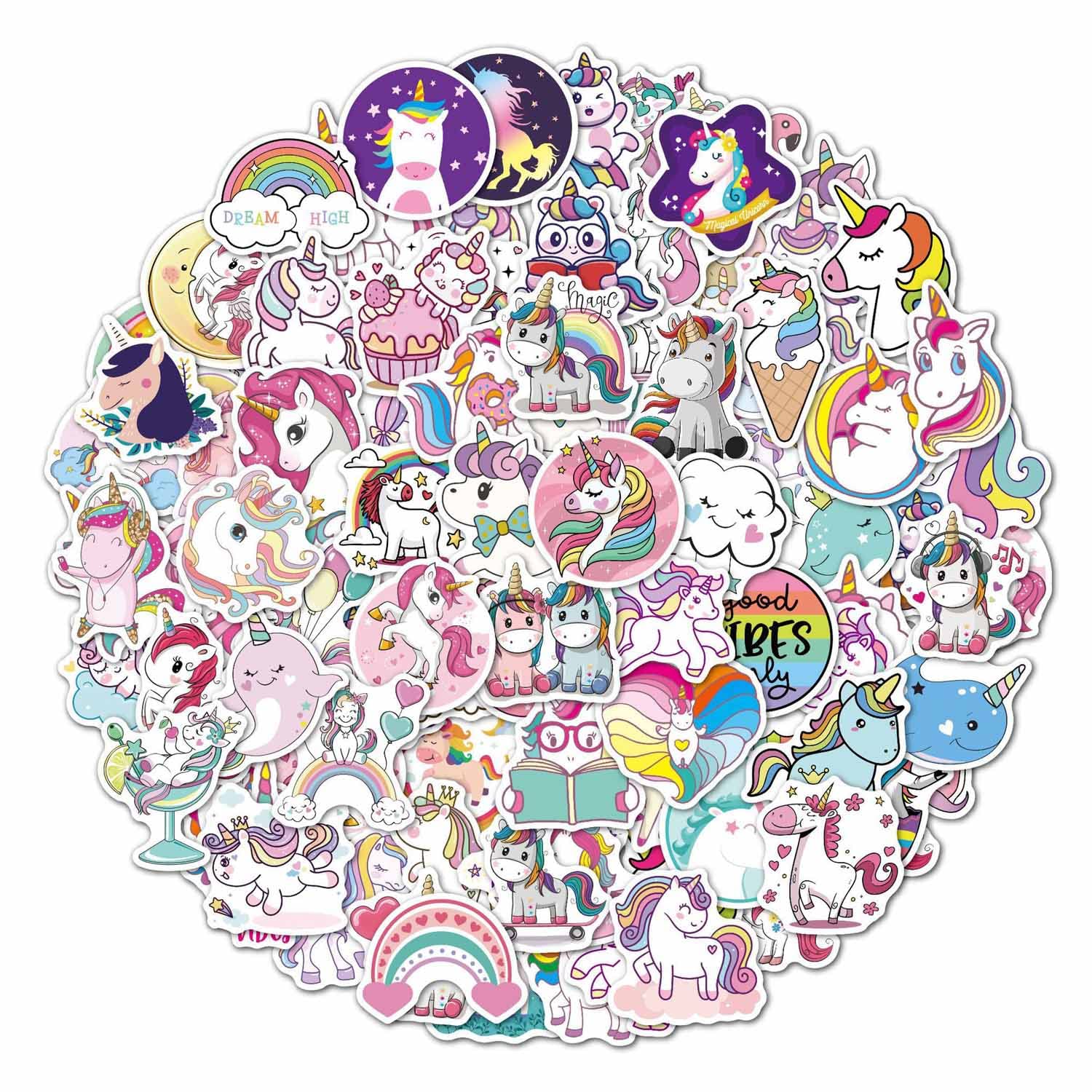 100pcs Cute Unicorn Vinyl Stickers Pack - Waterproof Decals for Laptop, Water Bottle, Luggage, Skateboard, Snowboard - Perfect for Girls, DIY Crafts, Room Decor & Gift Giving