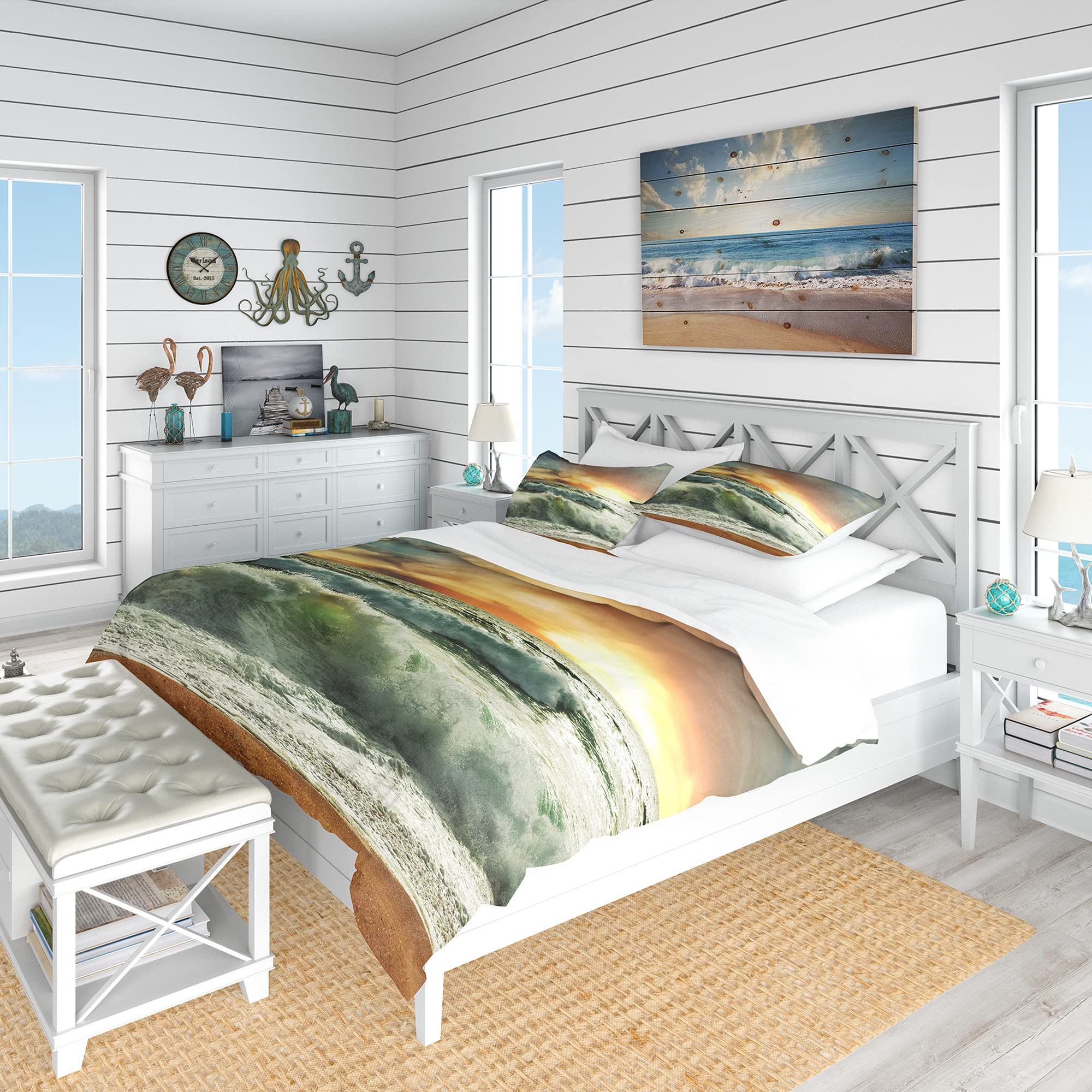DesignQ Nautical Duvet Cover Set King - Coastal Beach Bedding for All Seasons