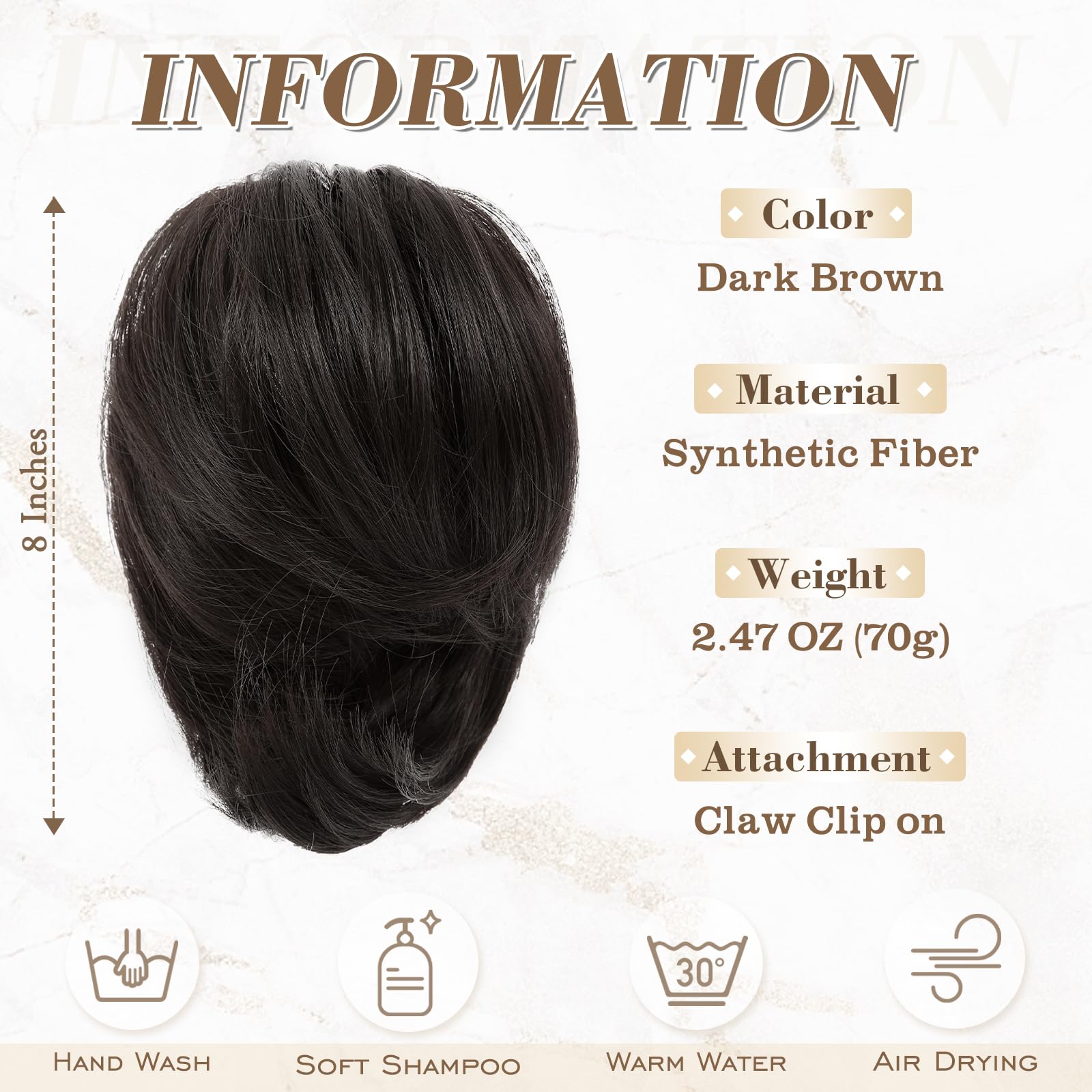 8 Inch Claw Clip Hair Bun Extension for Straight Hair - Perfect for Updos, Ponytails & Everyday Hairstyles