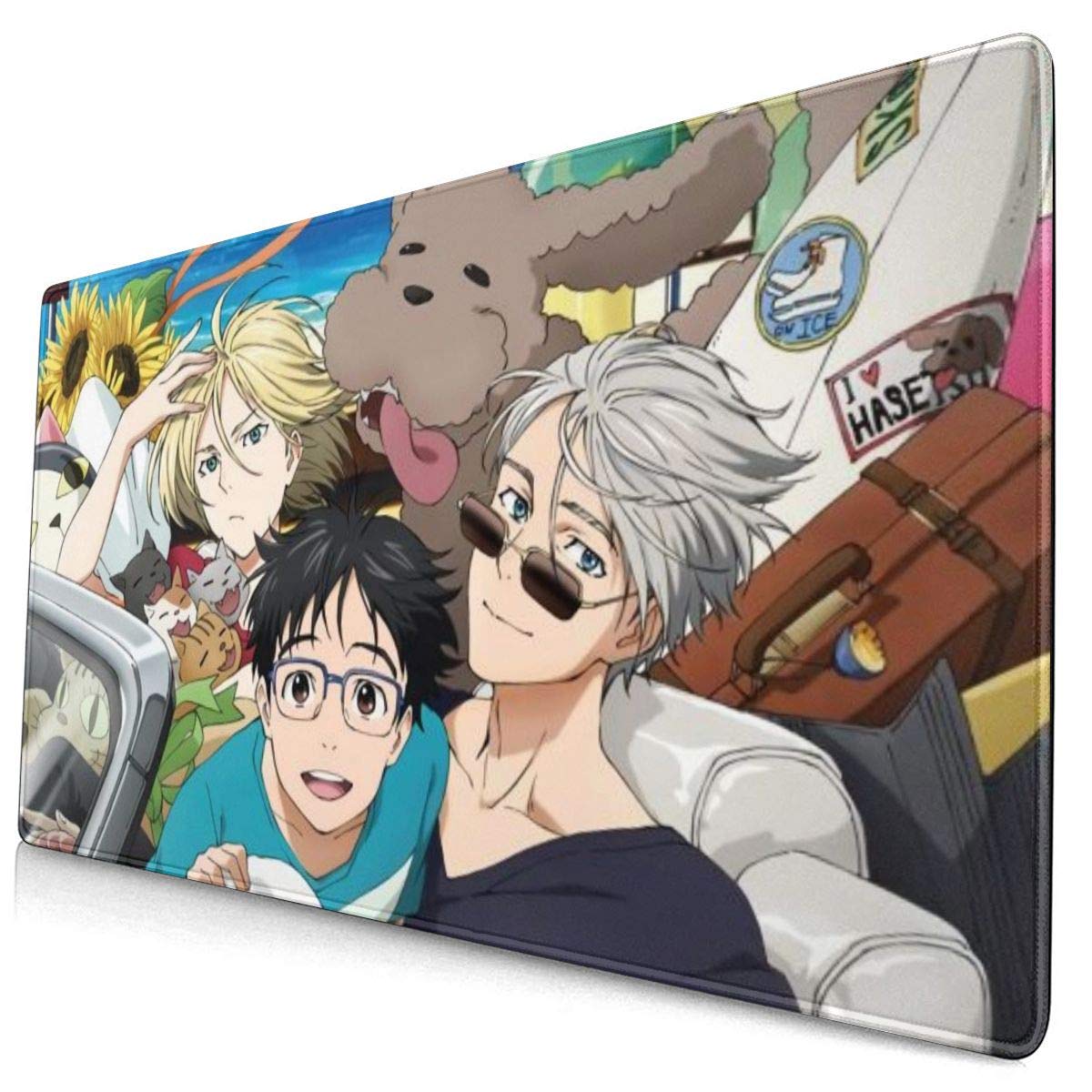 Yuri!!! on ICE Large Gaming Mouse Pad - 15.8x29.5 Inch Non-Slip Rubber Base with Stitched Edges - Perfect for PC Gaming, Office Work & Anime Fans