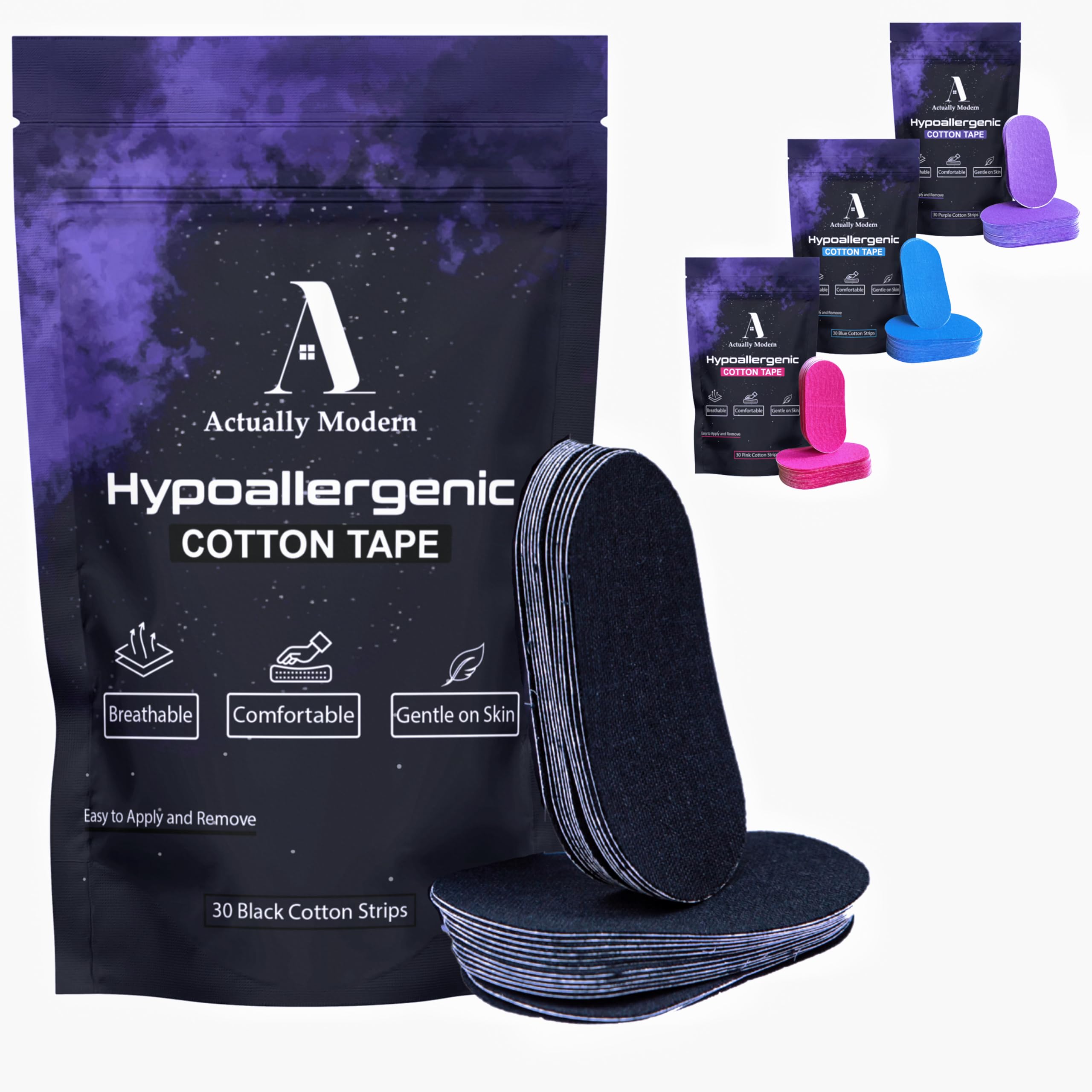 Hypoallergenic Black Cotton Tape 30 Pack - Gentle on Skin, Ideal for Sensitive Skin & Medical Use