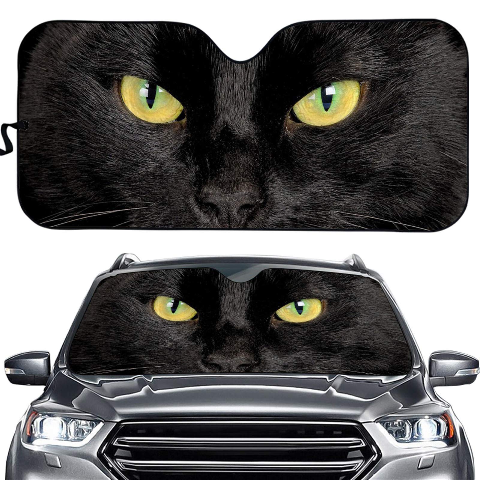 Premium Cool Car Sun Shade - Black Cat Print Windshield Sunshade | UV Protection & Waterproof Folding Sun Visor for Automotive | Perfect for Summer Parking & Outdoor Travel