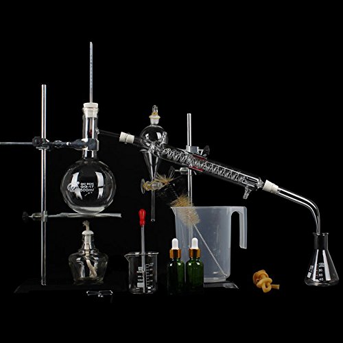 500ml 44pcs Essential Oil Distillation Kit - Glass Labware Extraction Apparatus for Hydrosol, Moonshine & Alcohol | Perfect for Home Distilling, Aromatherapy & DIY Essential Oils