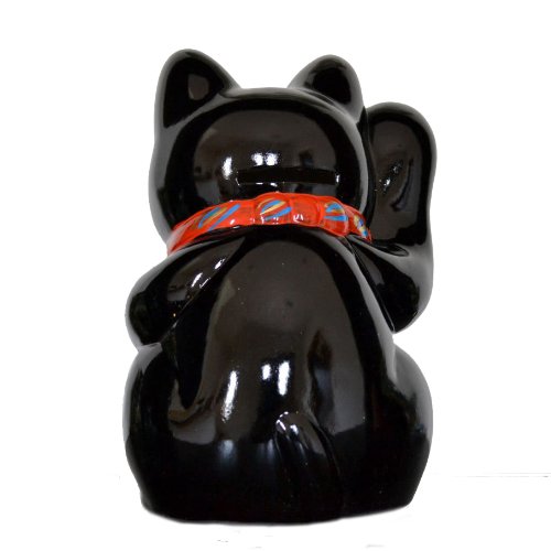 7.5 Inch Black Lucky Cat Statue - Right Hand Waving Maneki Neko for Good Fortune | Perfect for Home Decor, Office Feng Shui & Japanese Culture Enthusiasts