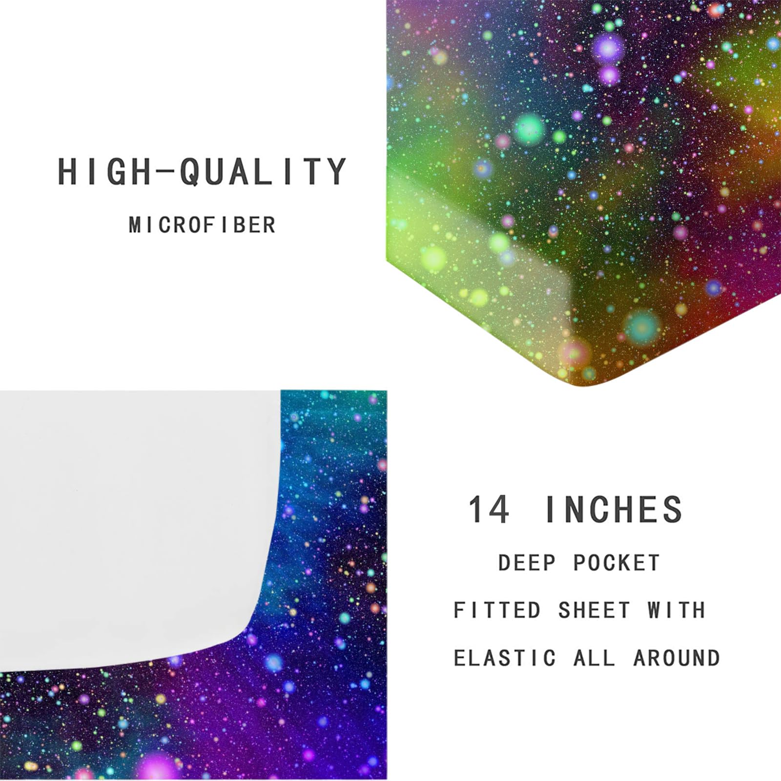 Rainbow Galaxy Queen Fitted Sheet Set - Space Themed Bedding for Kids - 3 Piece Microfiber Set with Deep Pocket & Wrinkle Free (Includes 1 Sheet + 2 Pillowcases) - Perfect for Kids' Rooms, Space Themed Decor & Gift Giving