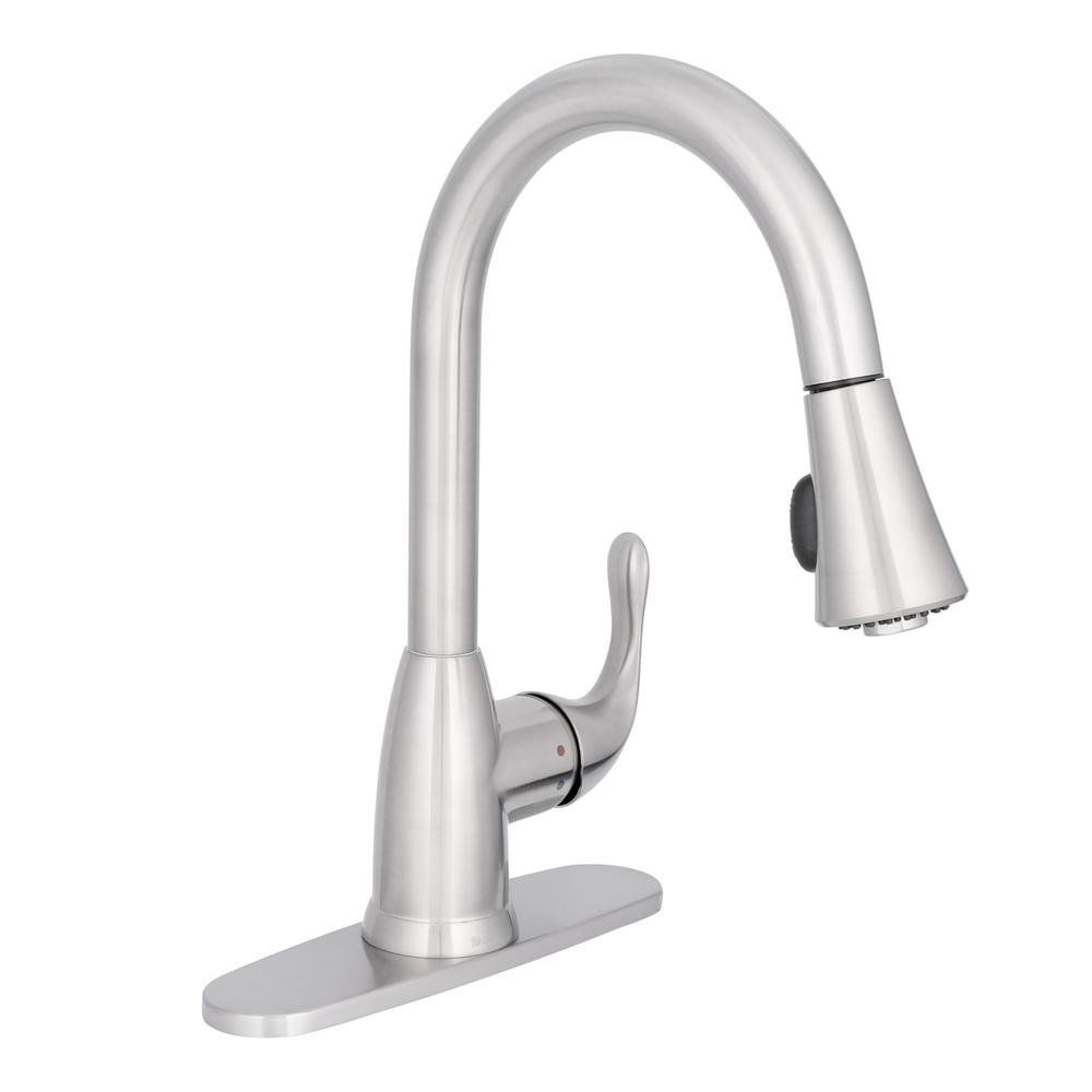Stainless Steel Single-Handle Pull-Down Sprayer Kitchen Faucet by Glacier Bay - Modern Water-Saving Design for Cooking, Washing Dishes & Filling Pots (Model 67551-0308D2)