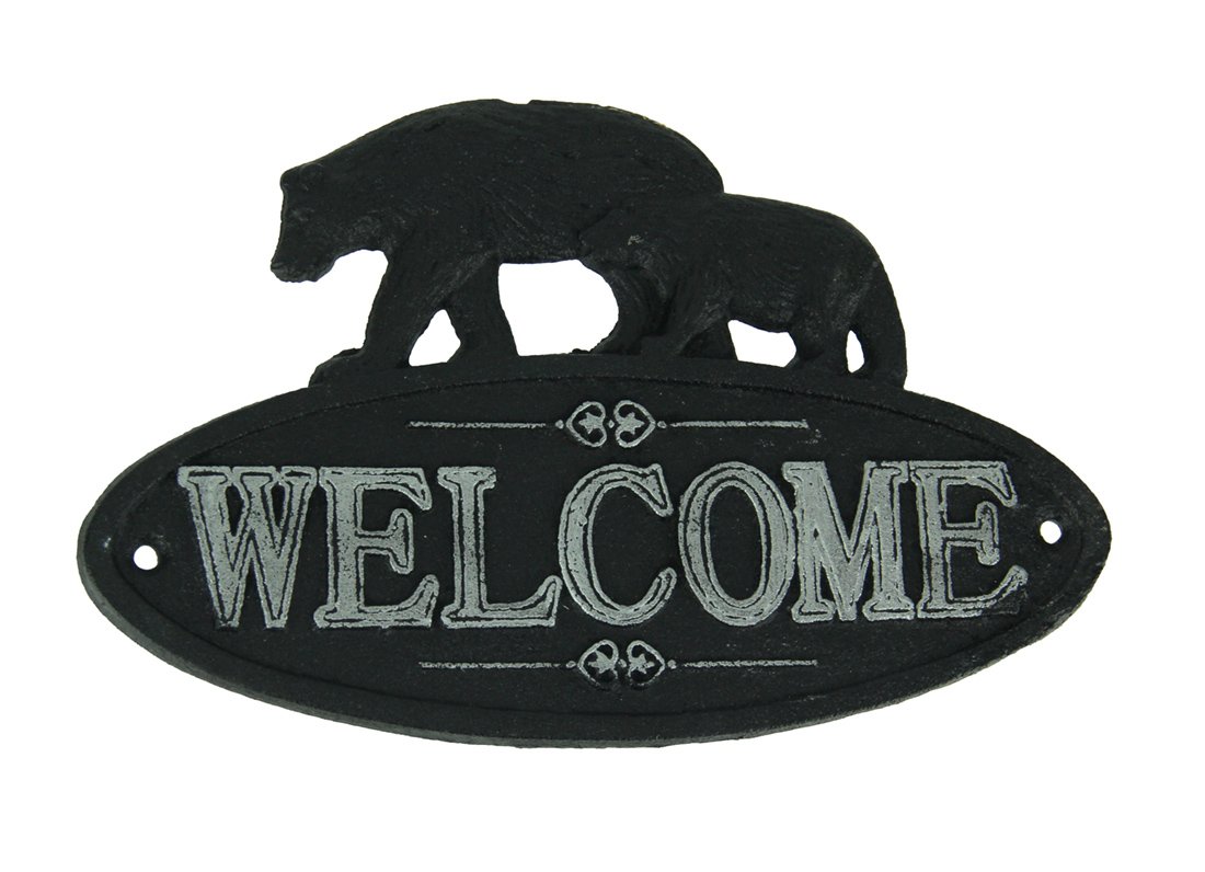 DeLeon Collections Cast Iron Welcome Bear Wall Plaque - Rustic Home Decor for Front Door, Porch, or Cabin Entryway