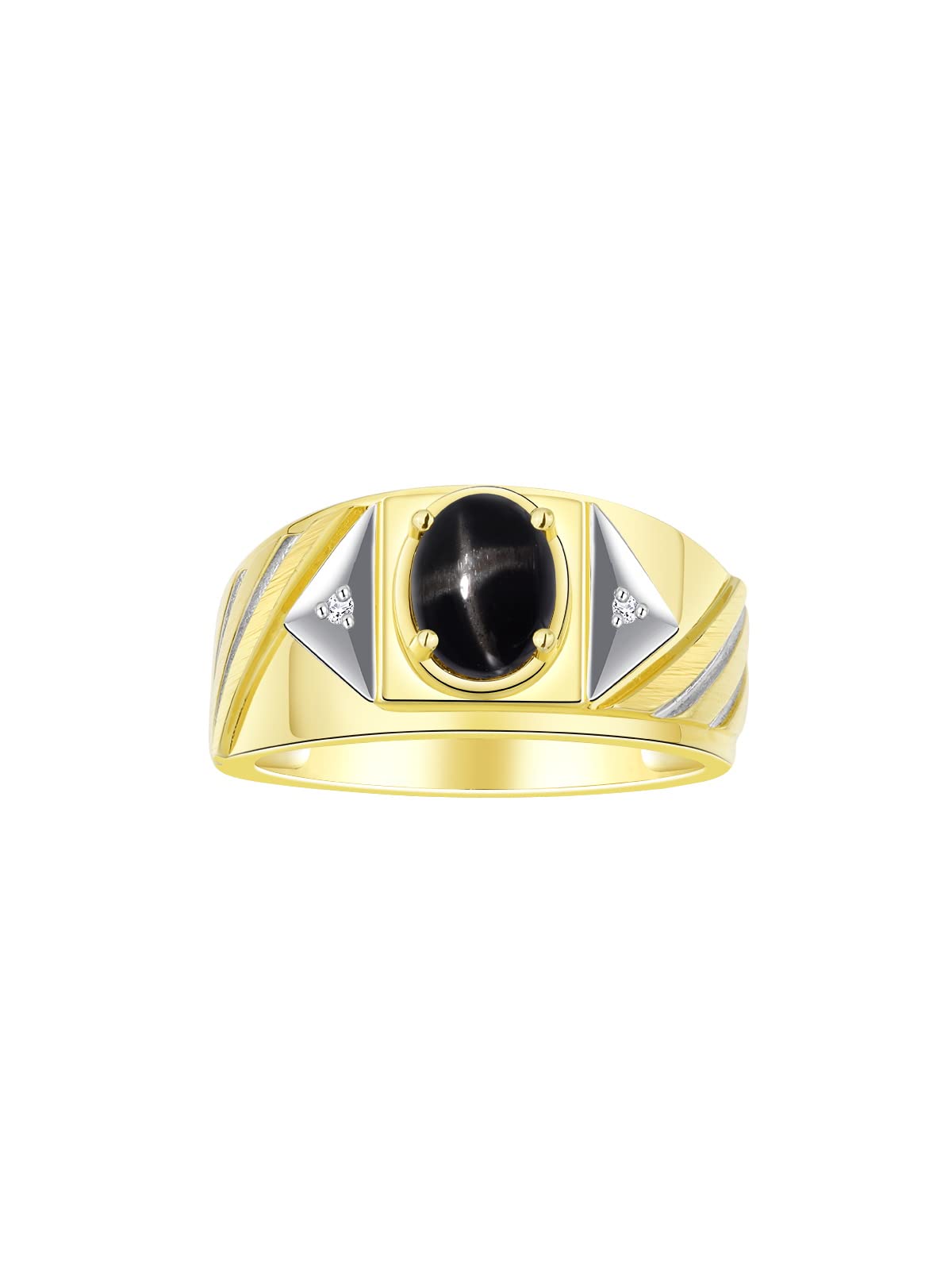 Men's Gold Plated Silver Ring with Oval Gemstone & Diamonds - Elegant Birthstone Jewelry for Gifts & Parties