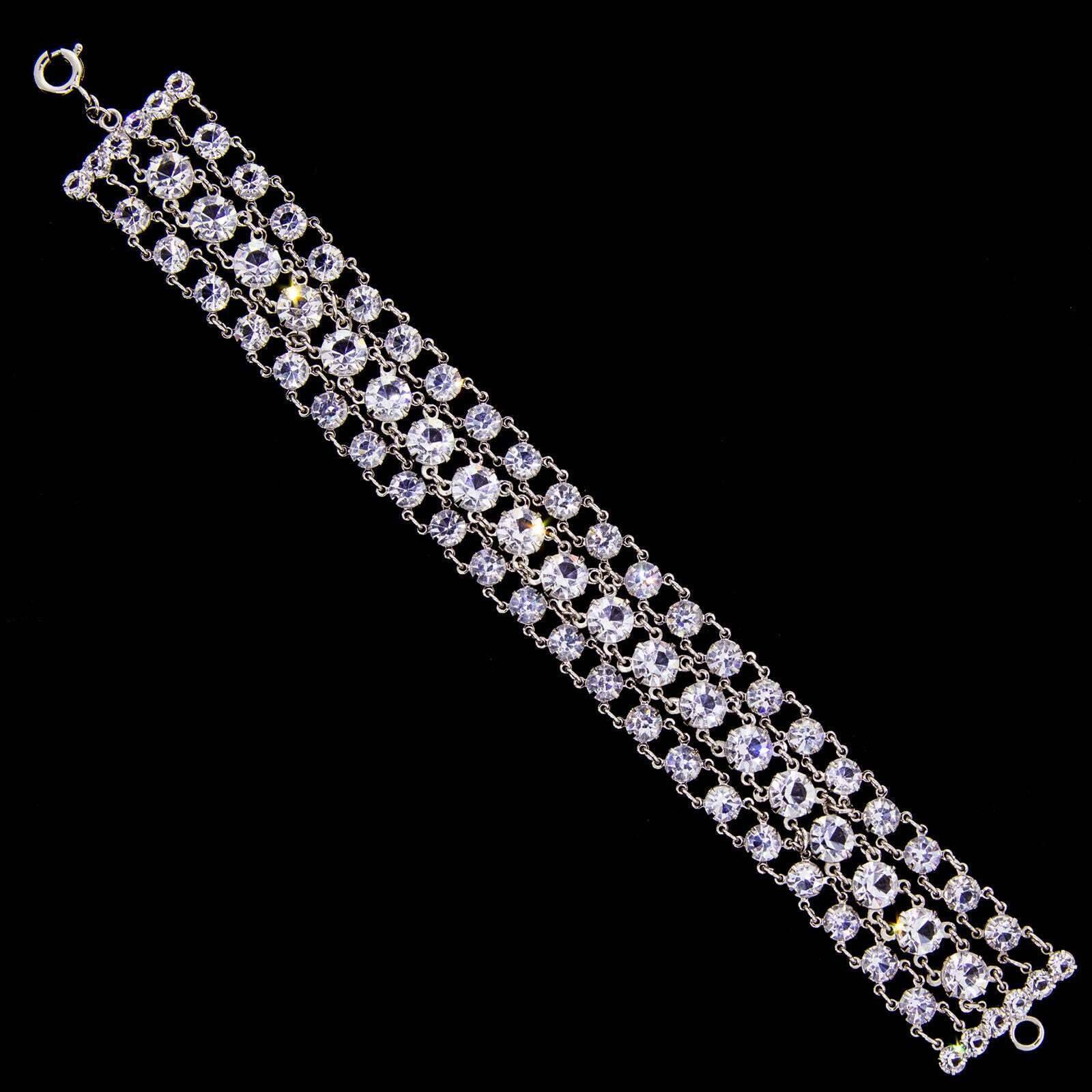 1928 Jewelry 3 Row Round Vintage Austrian Crystal Link Bracelet for Women - Elegant Rhinestone Bangle for Party, Wedding & Evening Wear