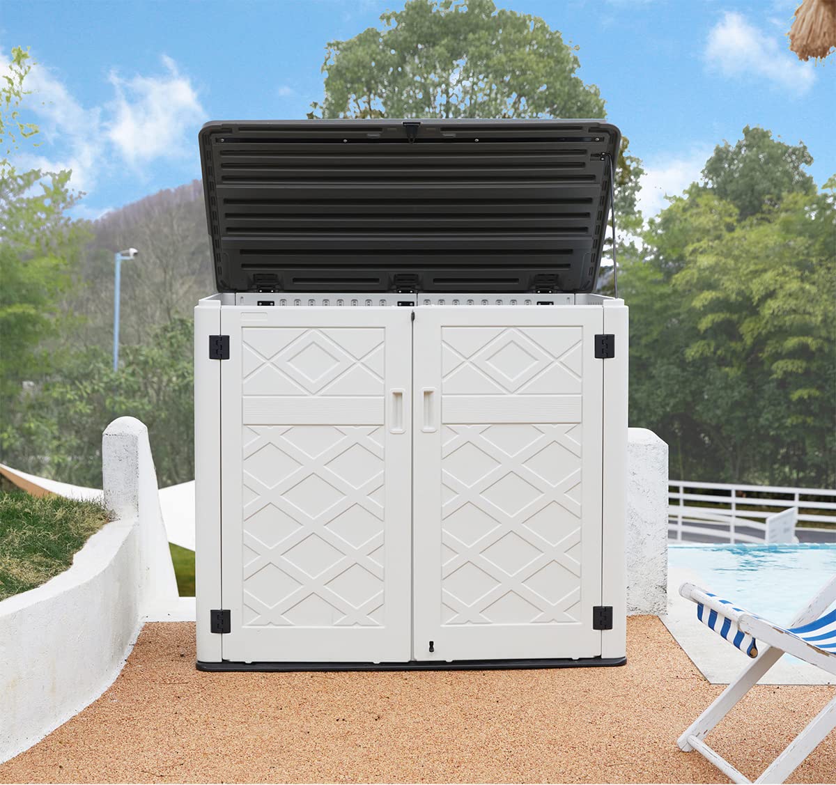 Waterproof Resin Outdoor Storage Shed 38 cu.ft - Lockable Garden Tool Organizer with Custom Shelves for Patio Furniture, Trash Cans & Garage Storage (Off White) | Perfect for Backyard, Deck & Outdoor Organization