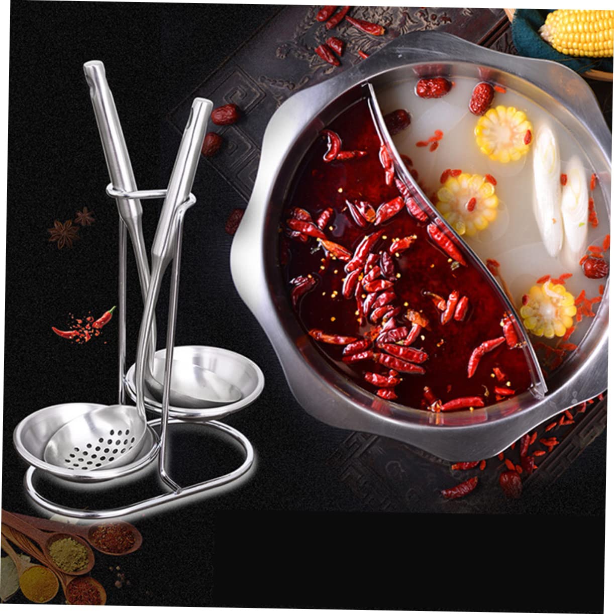 Premium Stainless Steel Spoon Rest & Ladle Holder - Vertical Long Handle Kitchen Tool for Soup, Cooking & Serving - Perfect for Stovetop, Countertop & Dining Table Use