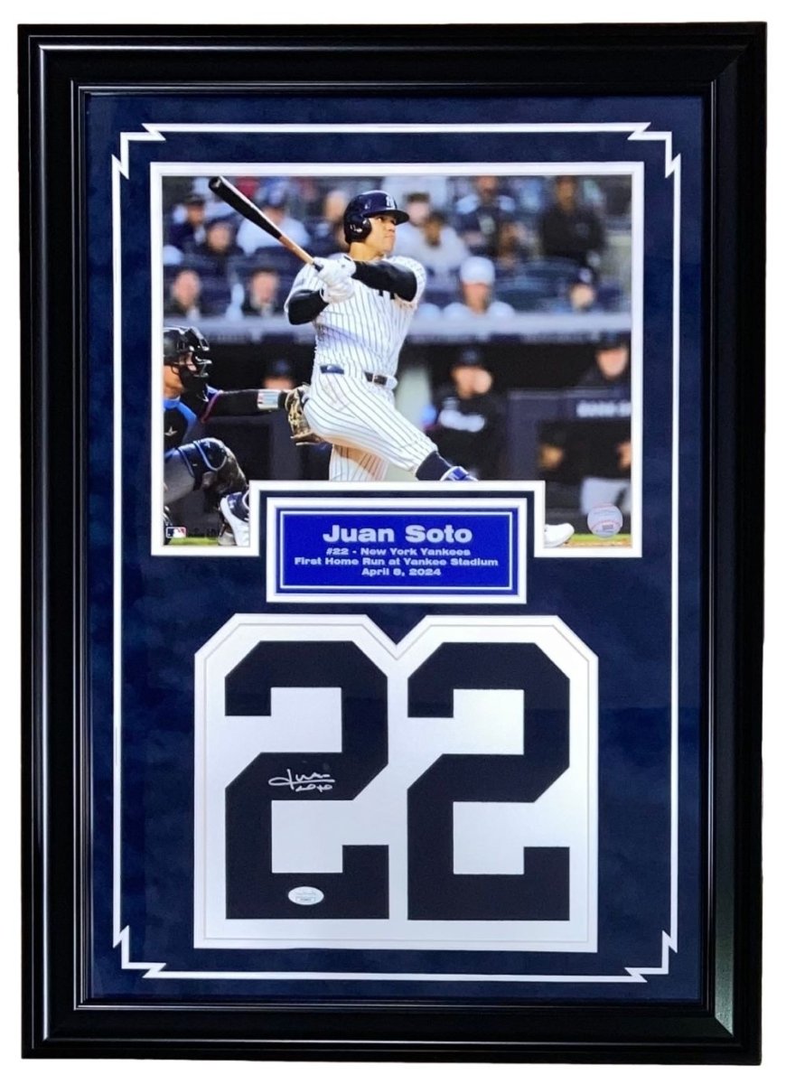 Juan Soto Autographed New York Yankees Jersey with Framed 11x14 Photo - Certified by JSA - Perfect for Yankees Fans, Sports Memorabilia Collectors, and Home/Office Decor