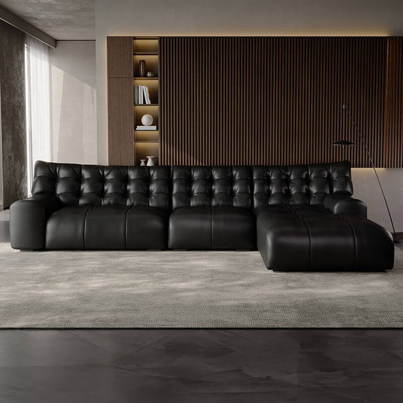 Premium L-Shaped Recliner Sofa with Decorative Stitched Ink Fabric, Hidden Support & Sturdy Pine Wood Frame - Perfect for Living Room, Home Theater & Family Gatherings