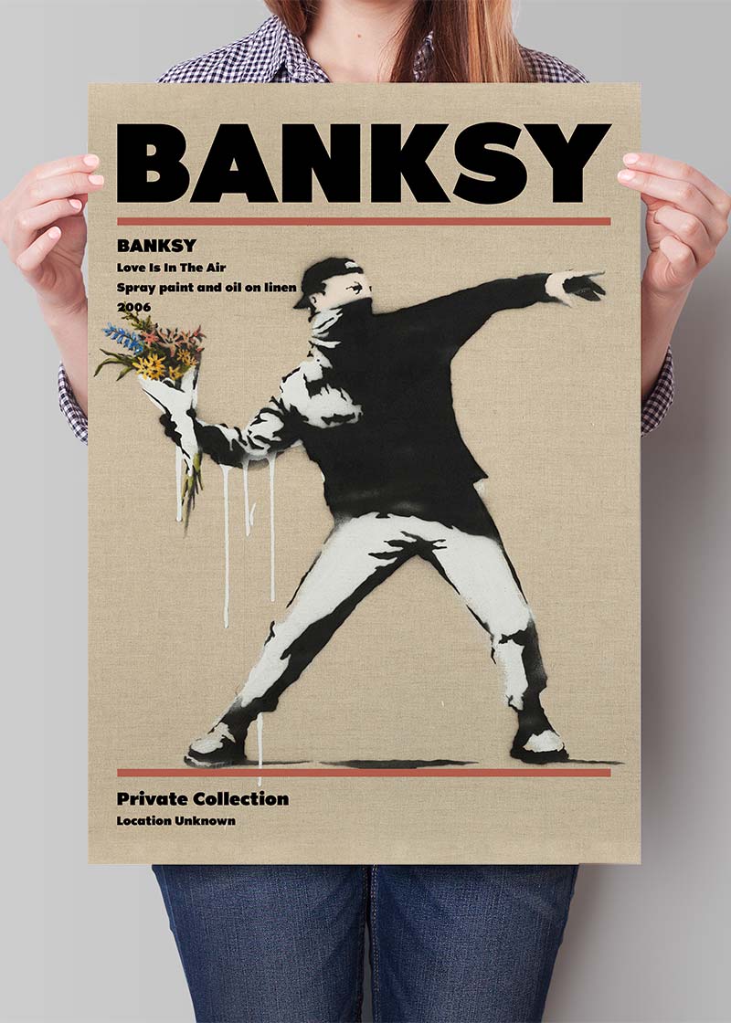 Banksy Love Is In The Air Graffiti Art Poster - Urban Wall Decor for Home, Office & Gift Ideas
