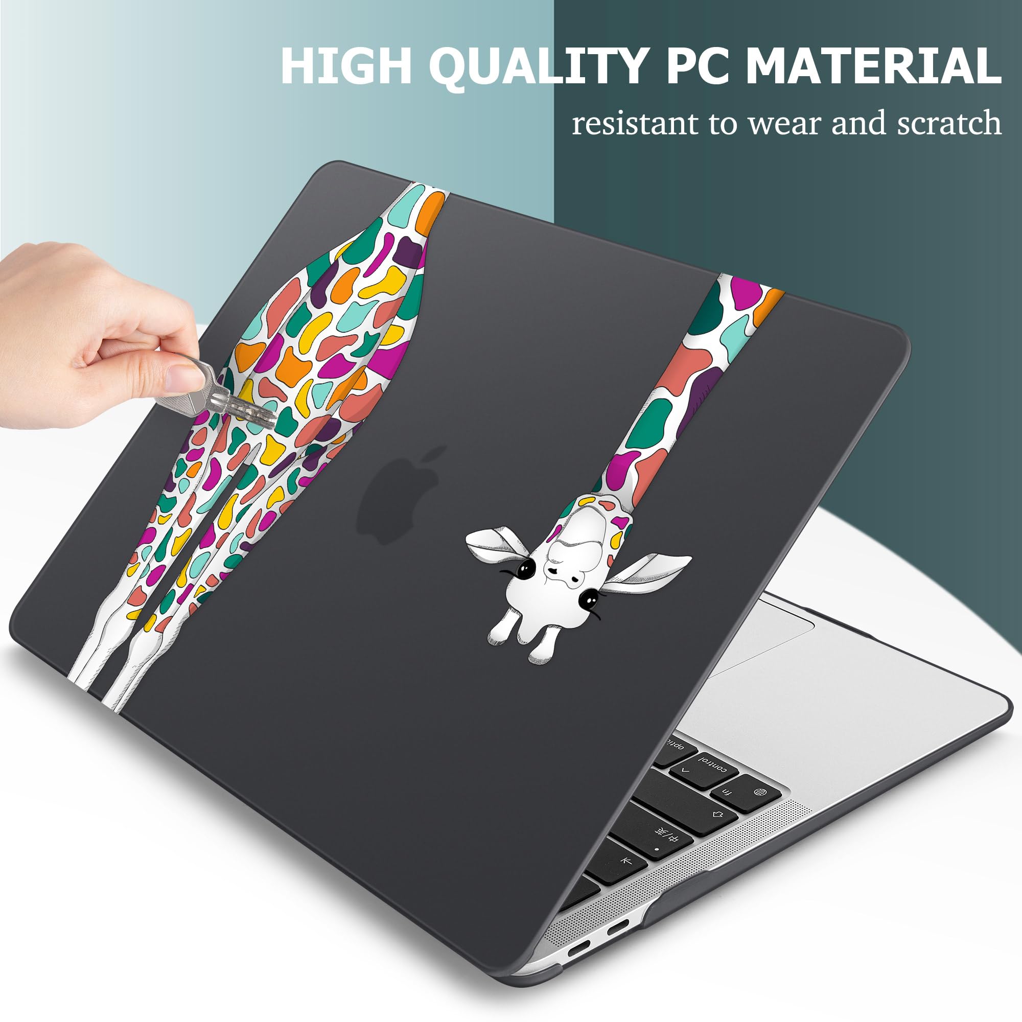 Premium Soft Touch Hard Shell Case for MacBook Air 13 Inch (2020/2019/2018 Models A2337 M1 A1932 A2179) - Retina Display & Touch ID Protection - Black Giraffe Design - Perfect for Work, Travel & School Use