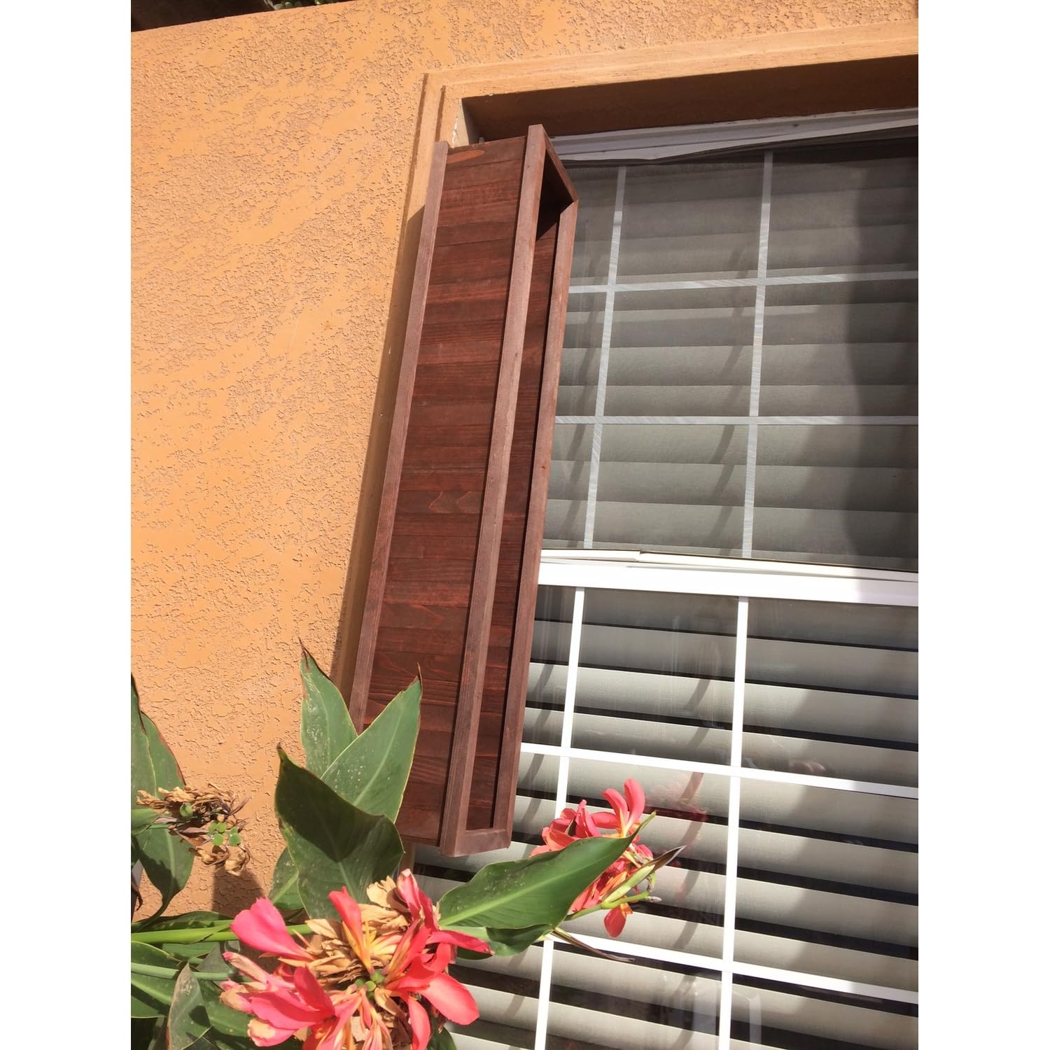 24 Inch Window Planter Box - Mahogany Stain - Perfect for Indoor Herb Garden, Balcony Flowers & Outdoor Decoration